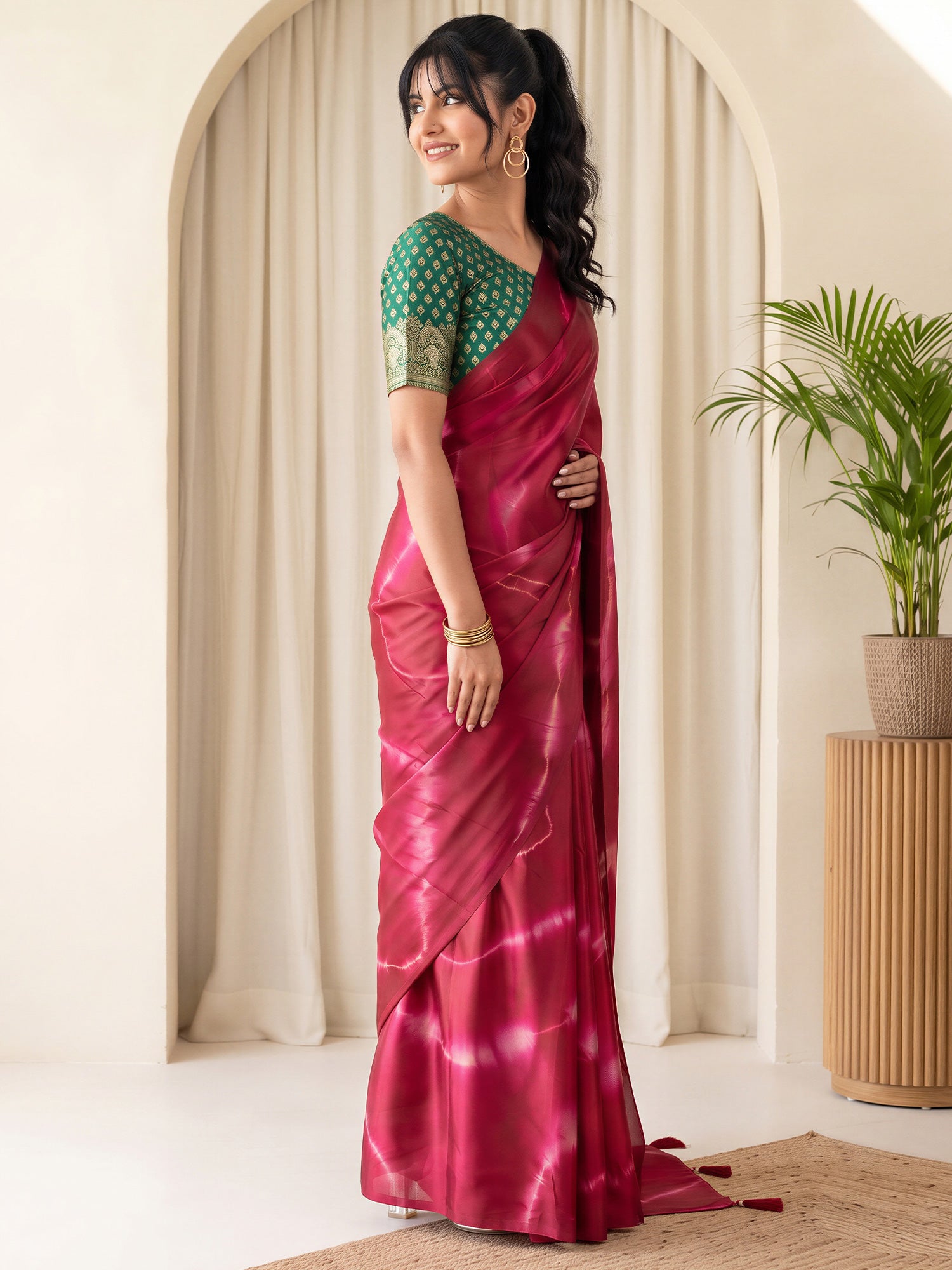 Maroon Satin Silk saree – detail view 2