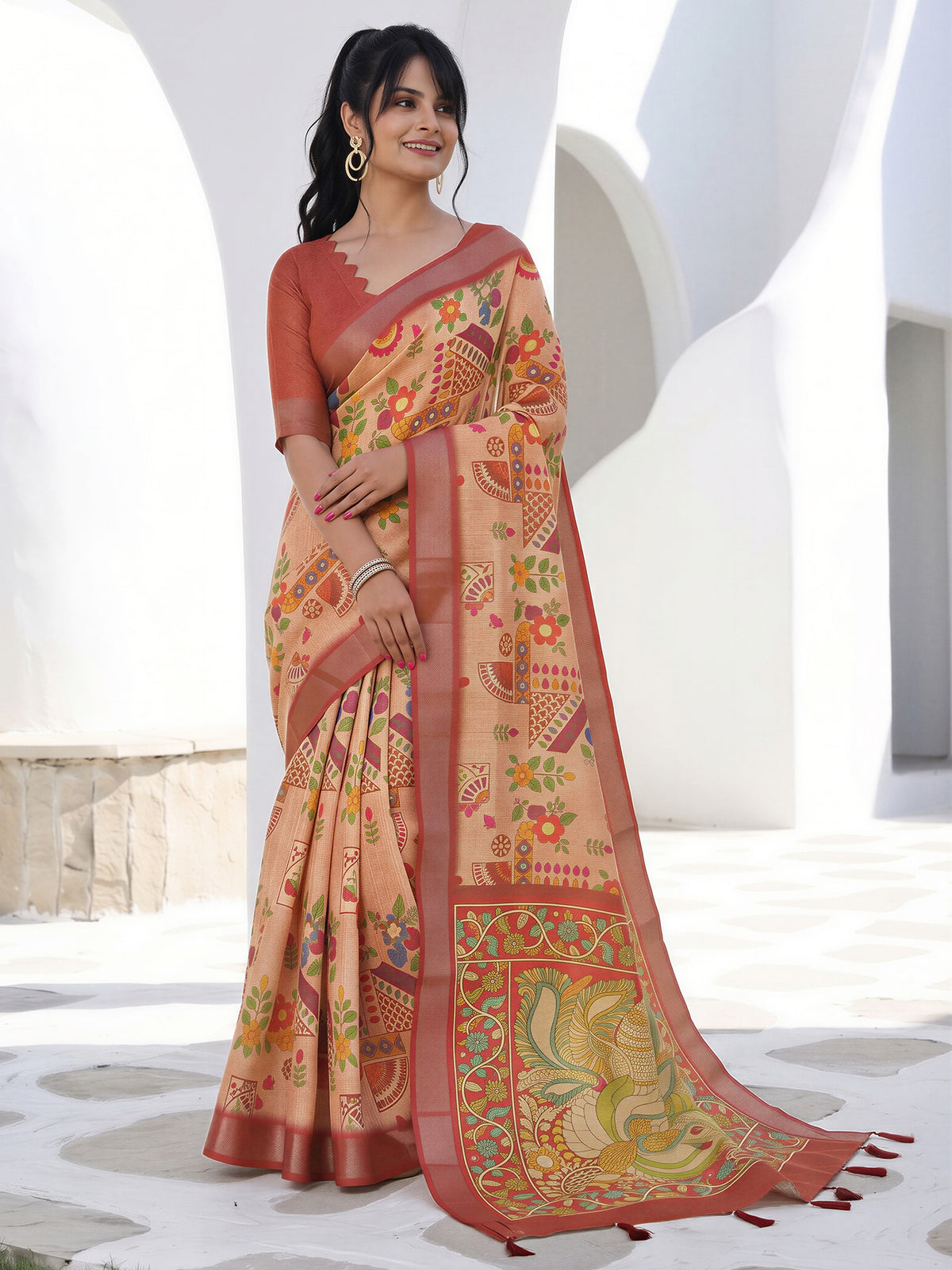 Peach Cotton Silk saree – detail view 3