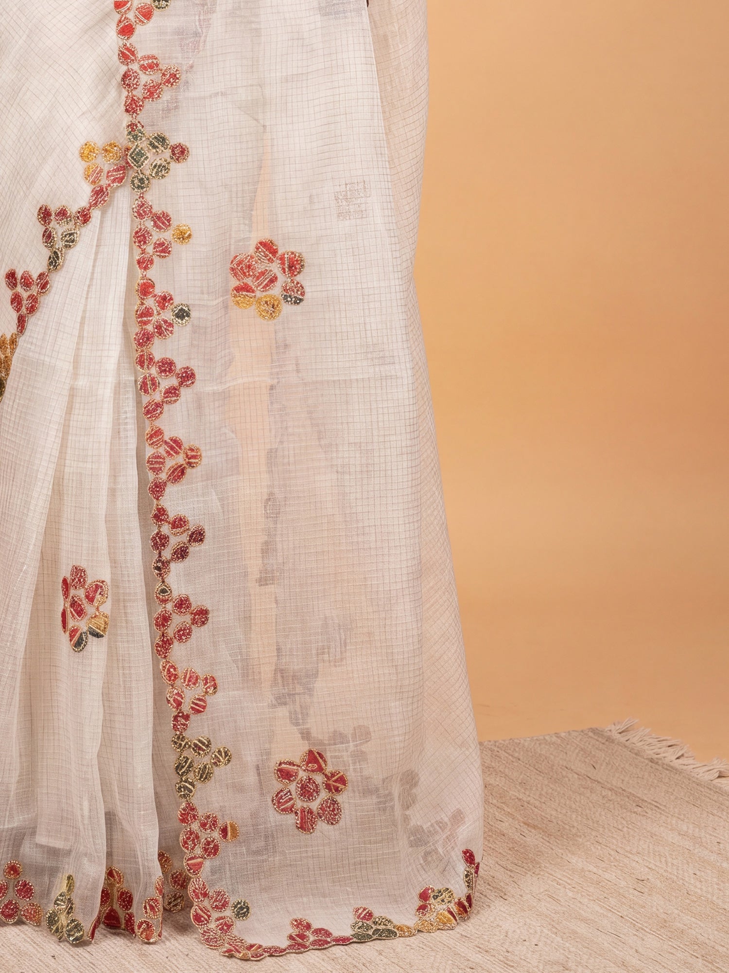 White Kota Doria Cotton saree – detail view 5