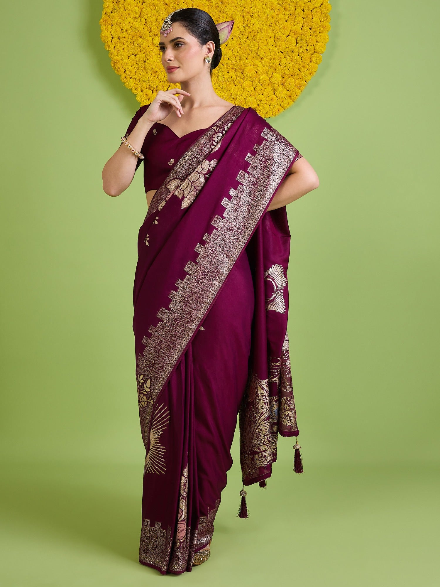 Wine Silk Blend saree – detail view 4