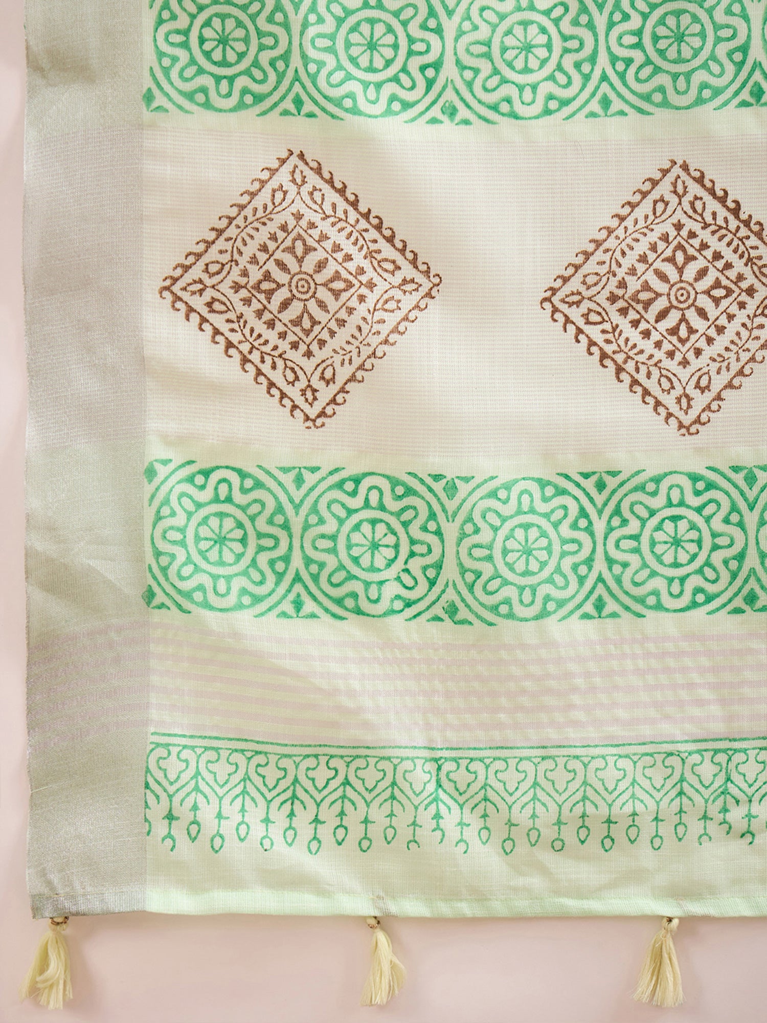 Turquoise Linen saree – detail view 5