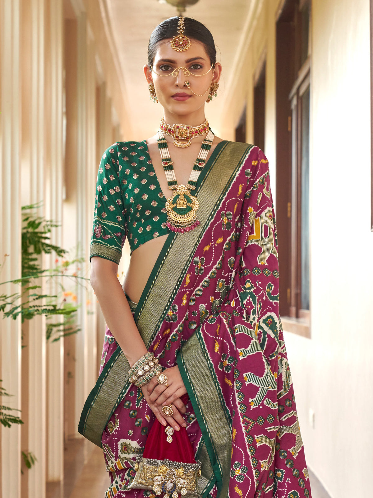 Purple silk blend saree view 2
