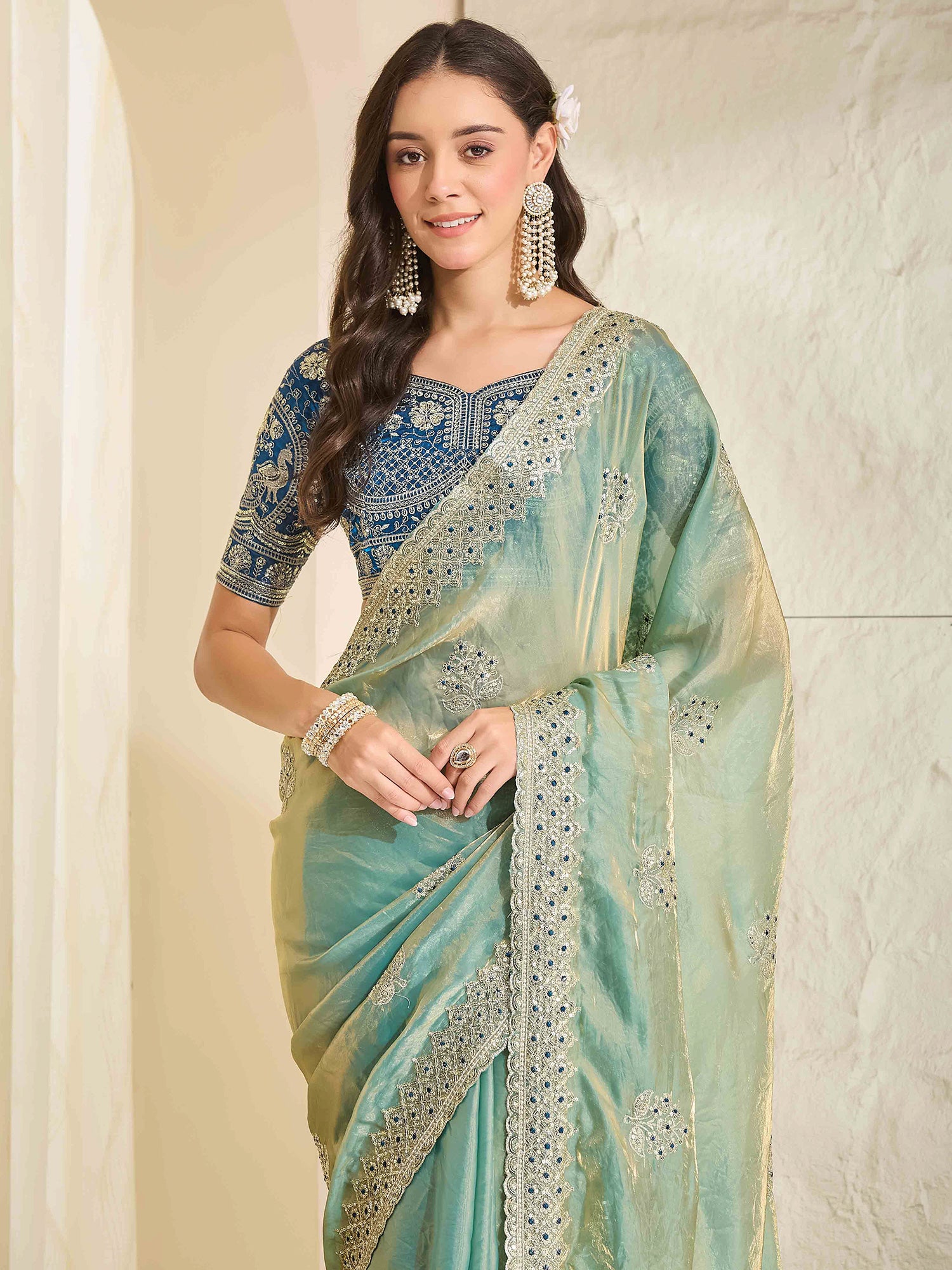 Light Blue Satin saree – detail view 4