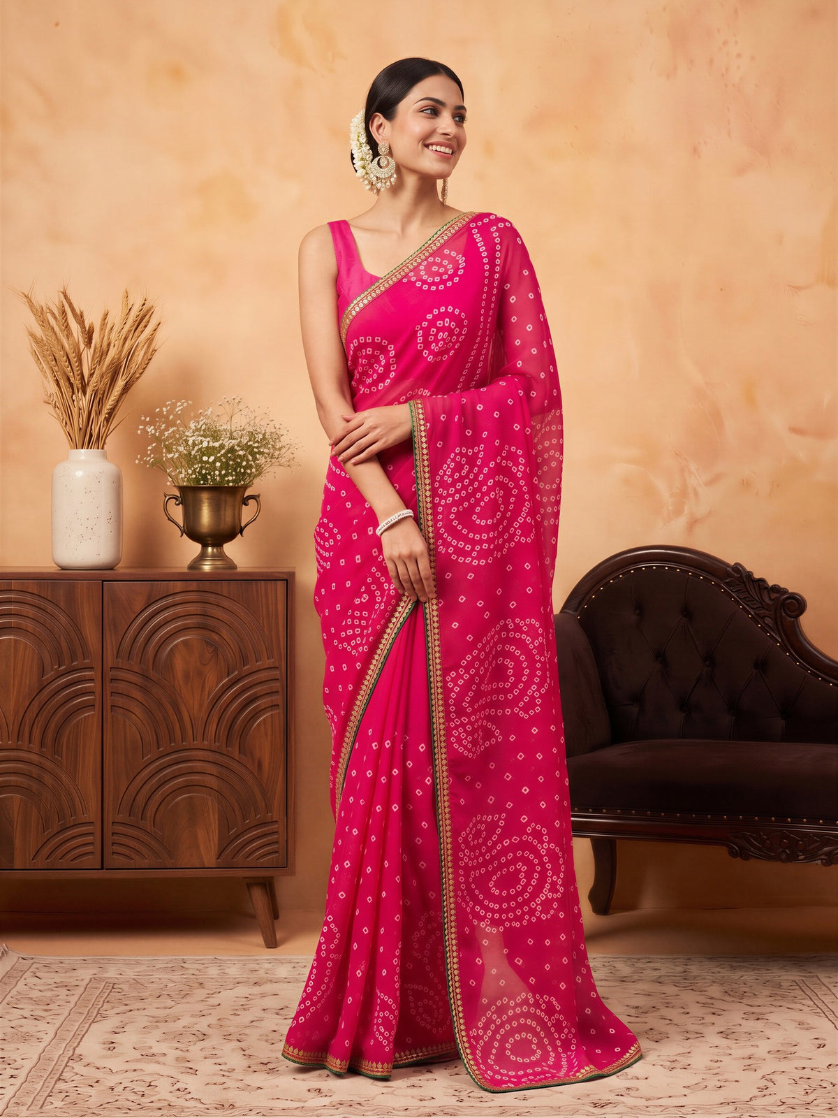 Pink Georgette saree – detail view 2