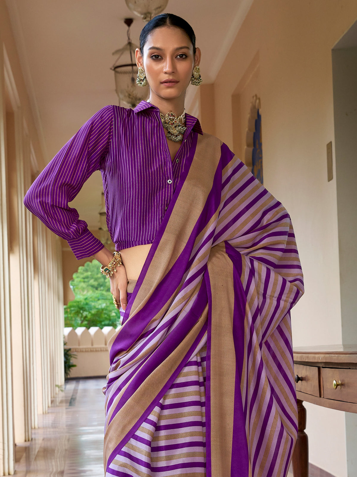 Purple crepe saree view 2
