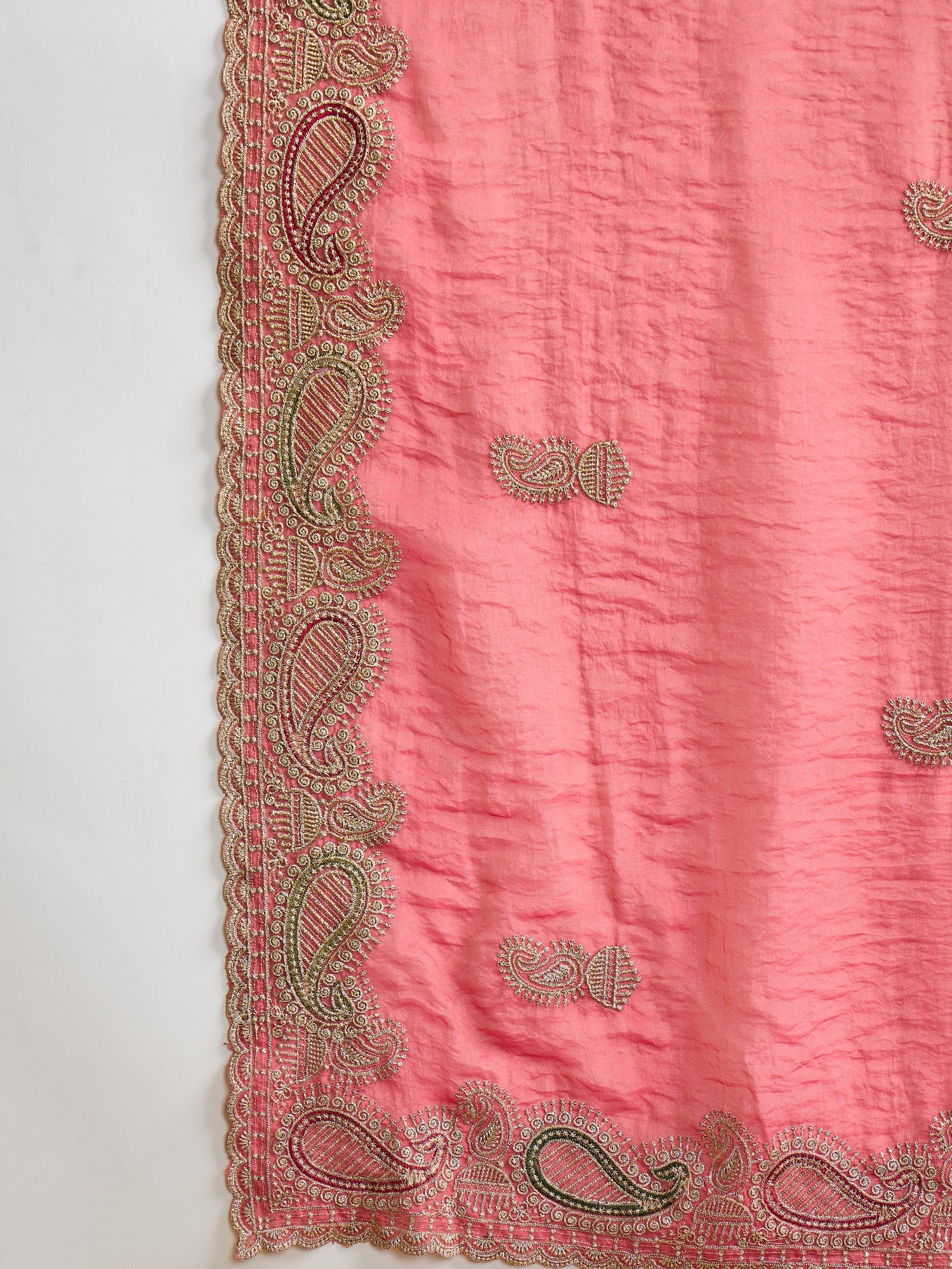 Peach Satin Silk saree – detail view 4