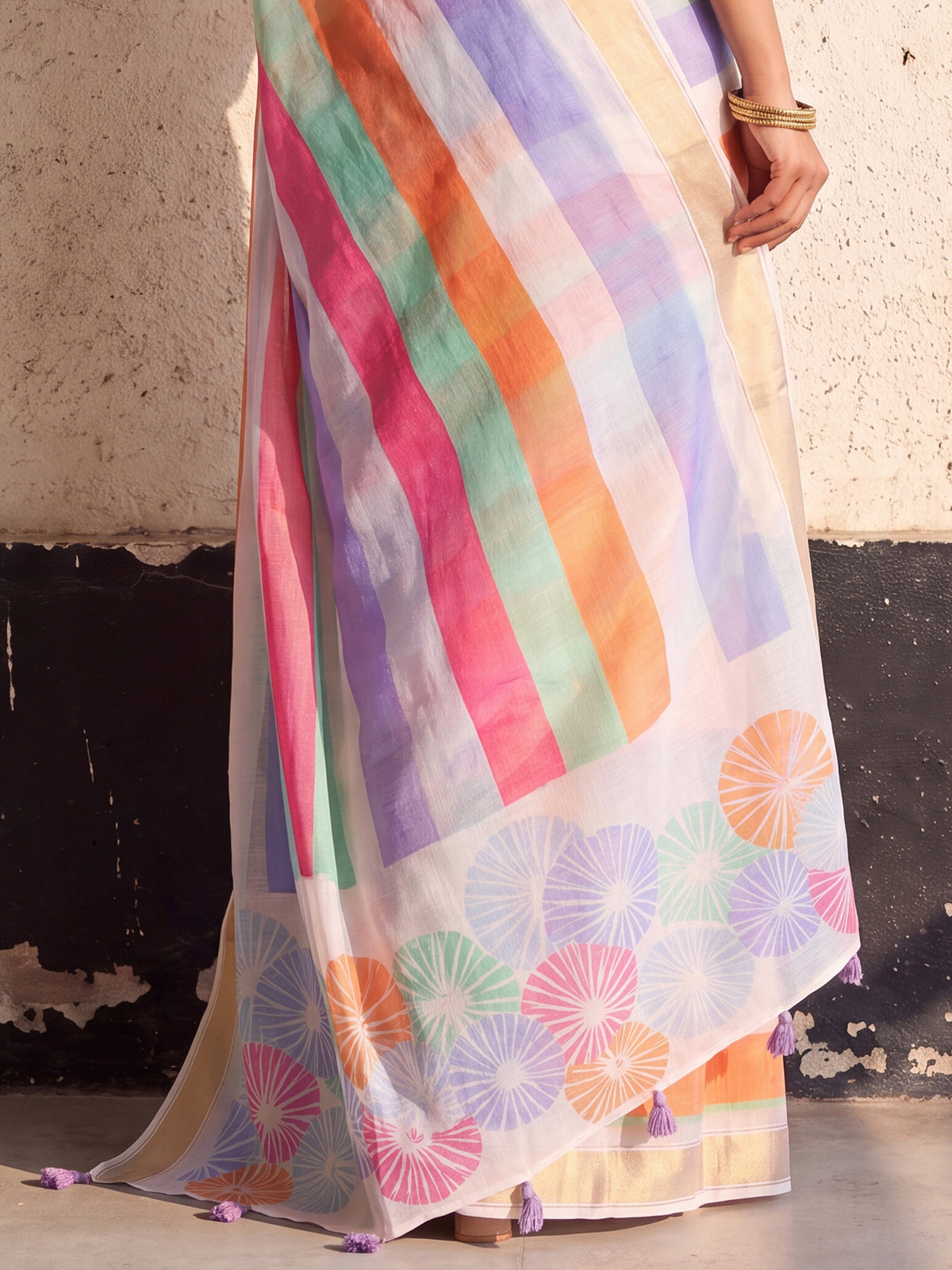 Multicolored Linen saree – detail view 5