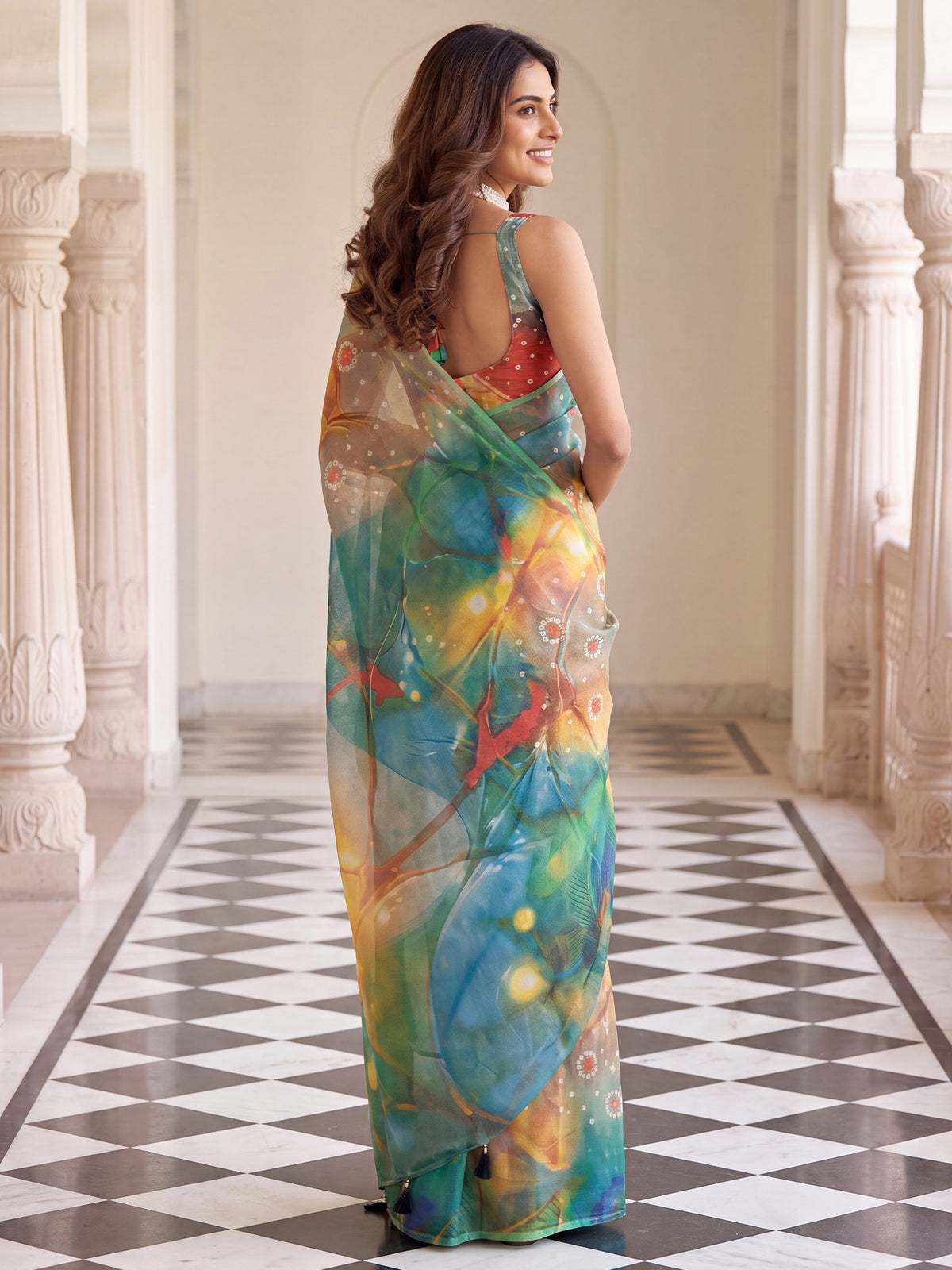 Multicolored Cotton Silk saree – detail view 1