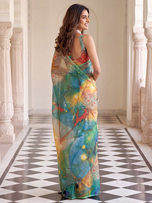 Multicolored Cotton Silk saree – detail view 1