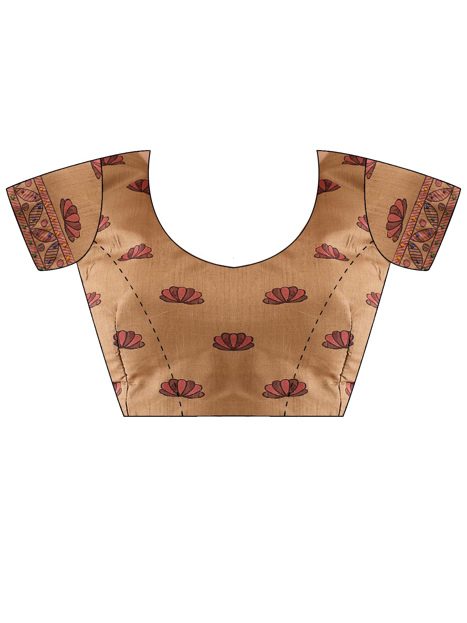 Unstitched beige silk blend blouse piece with ethnic motif design