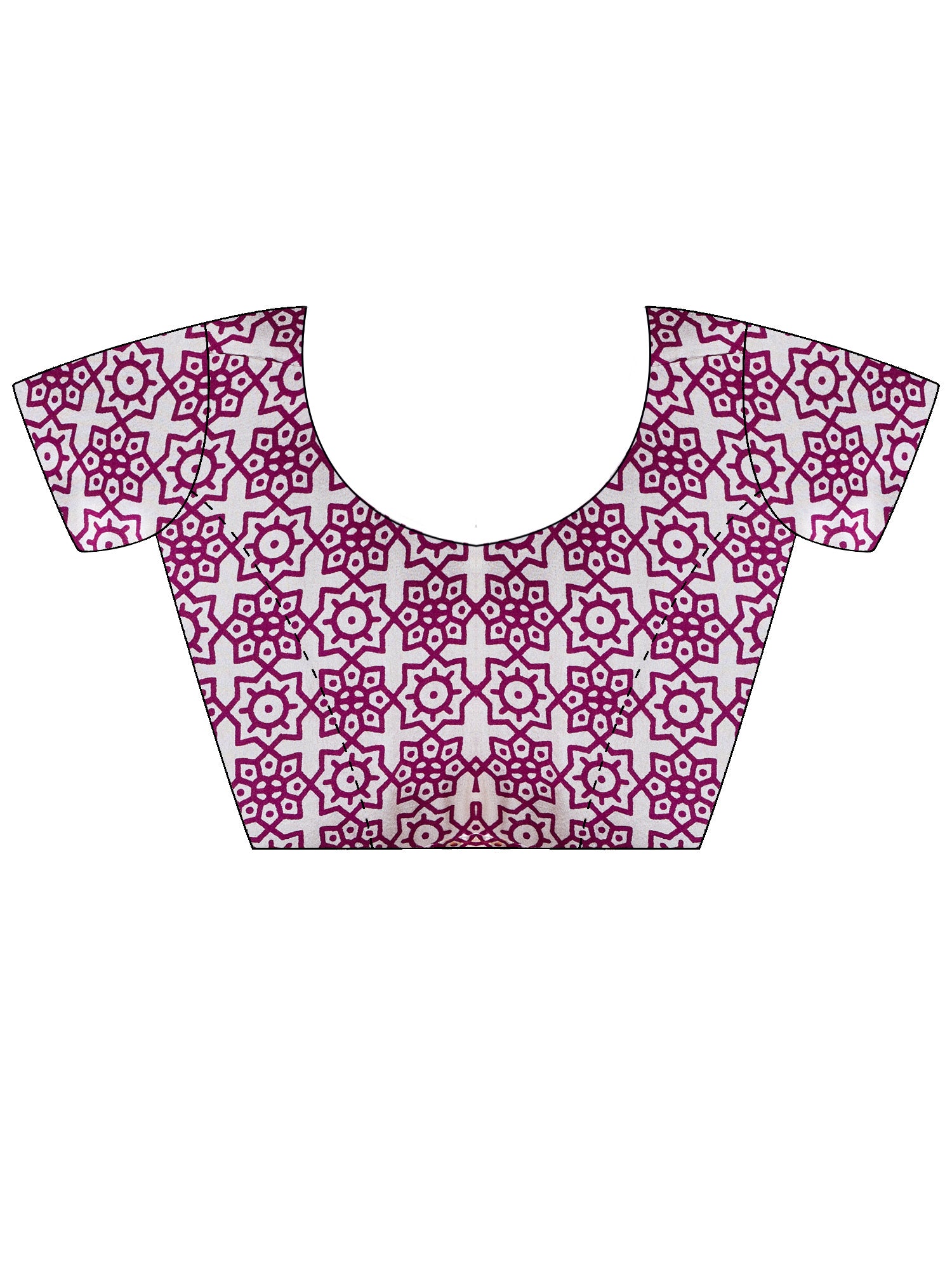 Unstitched white satin blouse piece with ajrak design