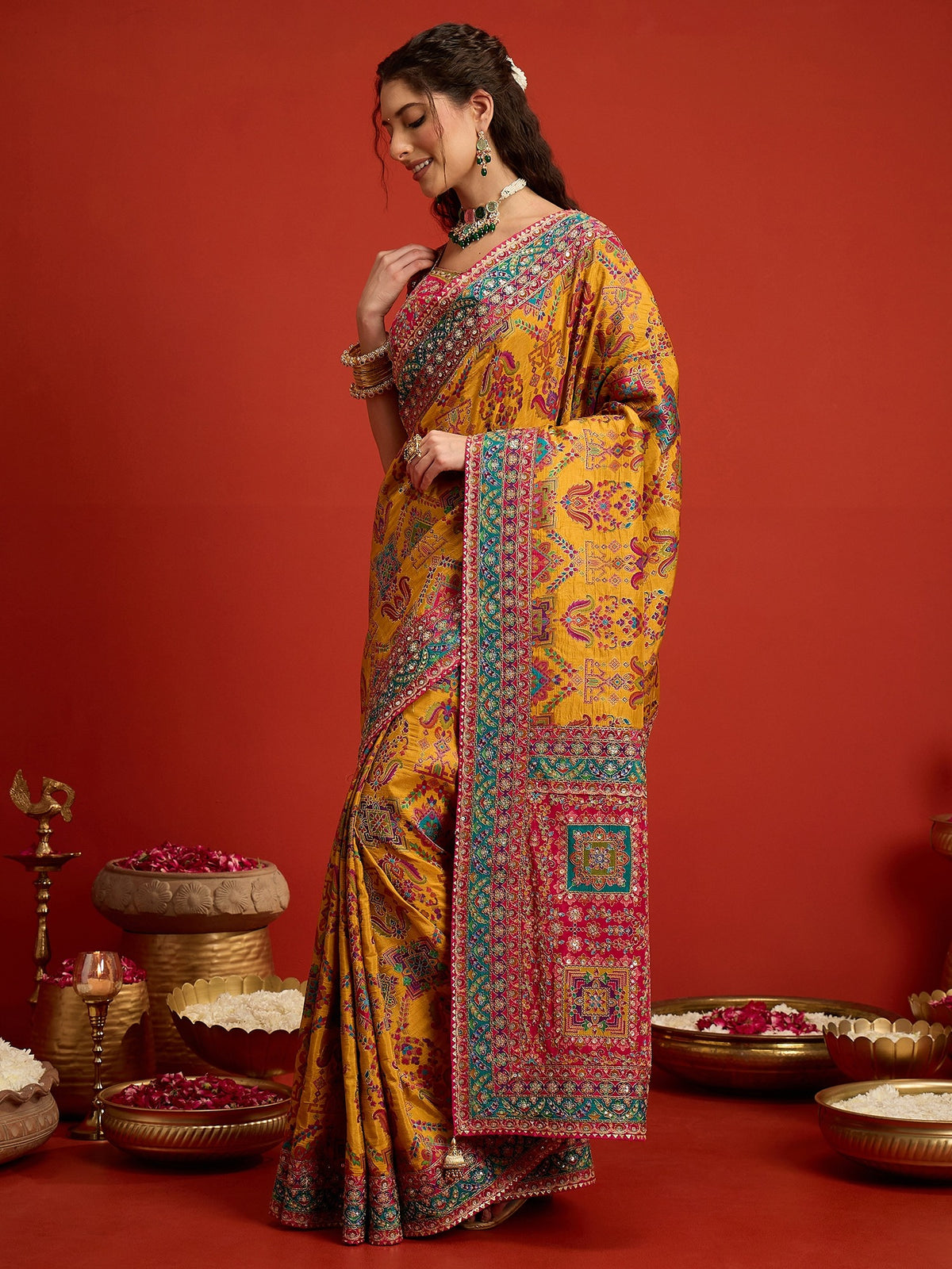 Mustard Silk Blend saree – detail view 2