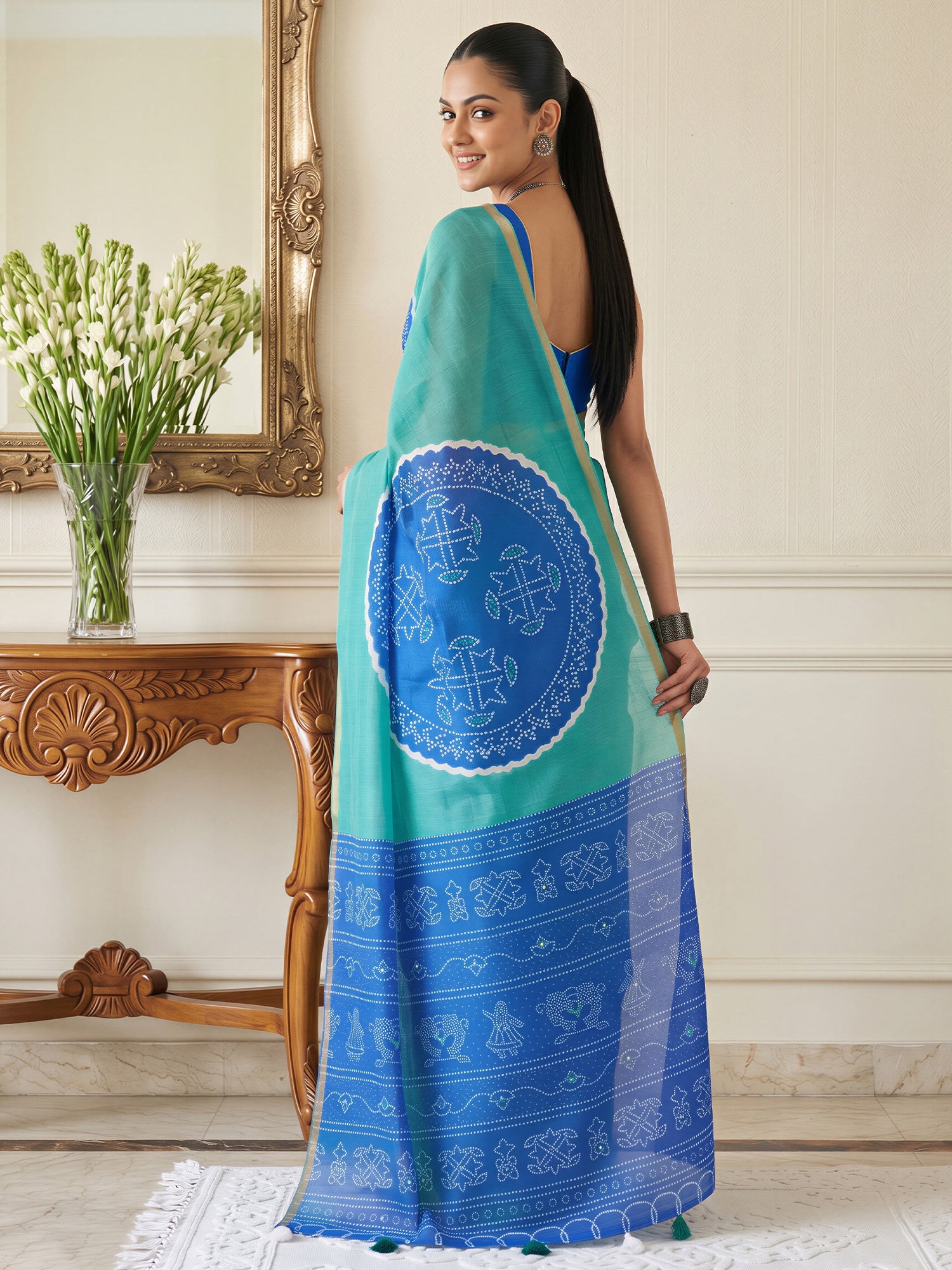Teal Blue Cotton Blend saree – detail view 1