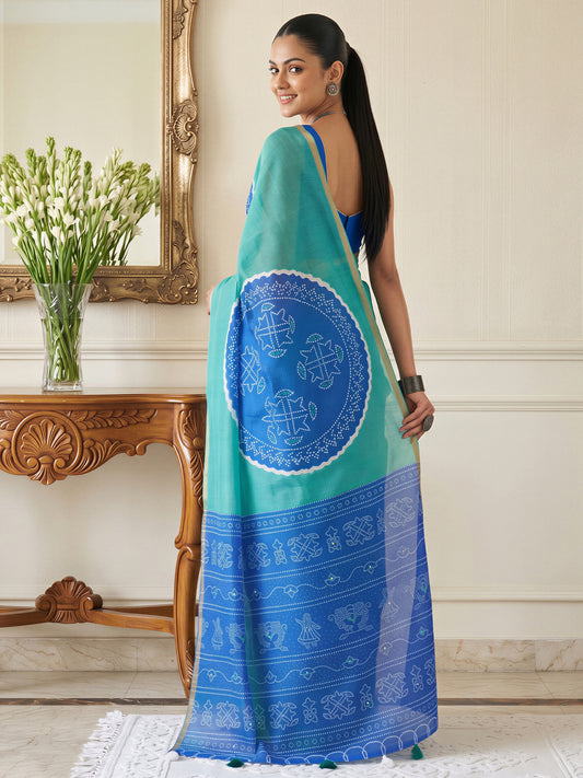 Teal Blue Cotton Blend saree – detail view 1