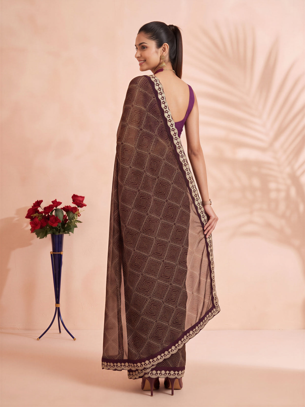 Wine Georgette saree – detail view 1