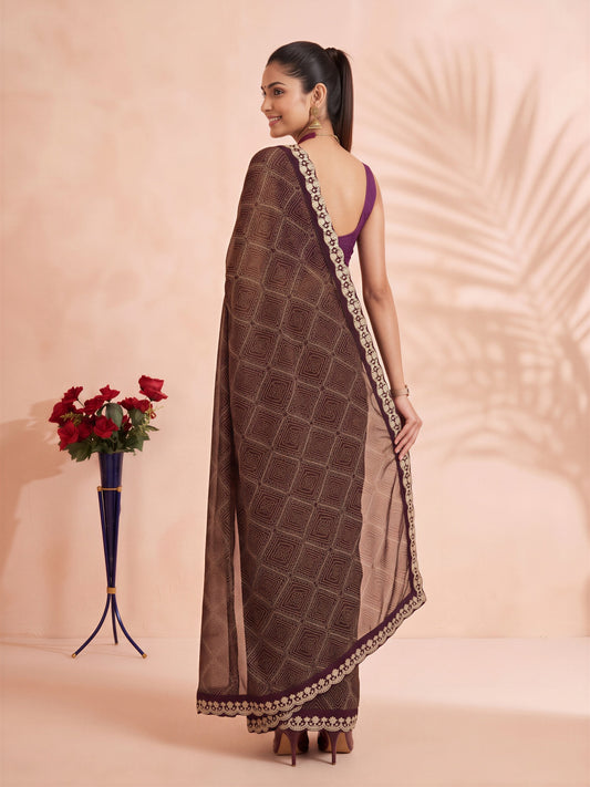 Wine Georgette saree – detail view 1