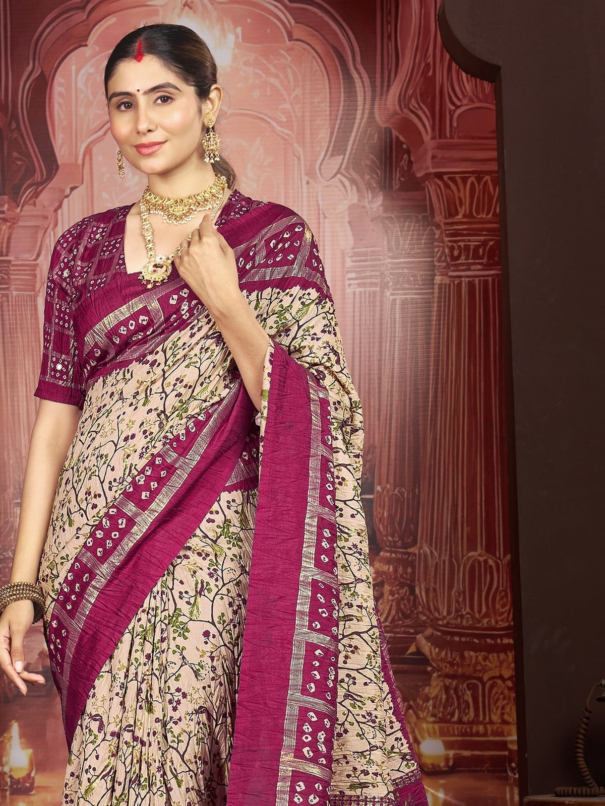 Cream tussar silk saree view 5