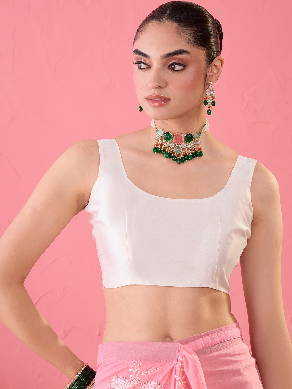 Pink Chiffon saree – detail view 5