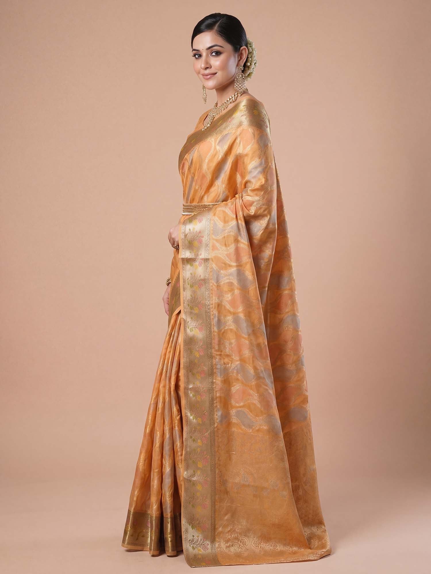 Orange Organza saree – detail view 2