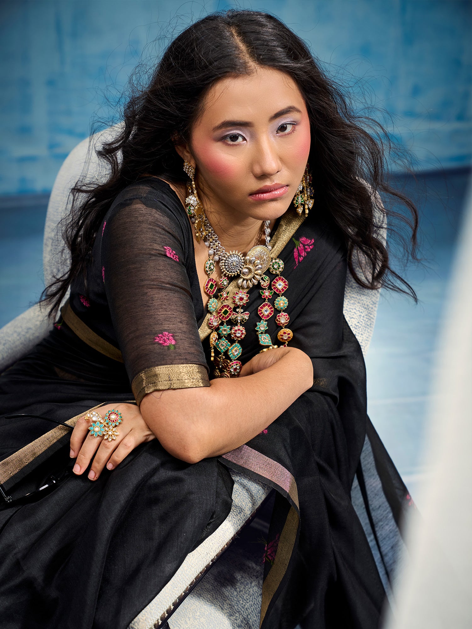 Black Muga Cotton saree – detail view 4
