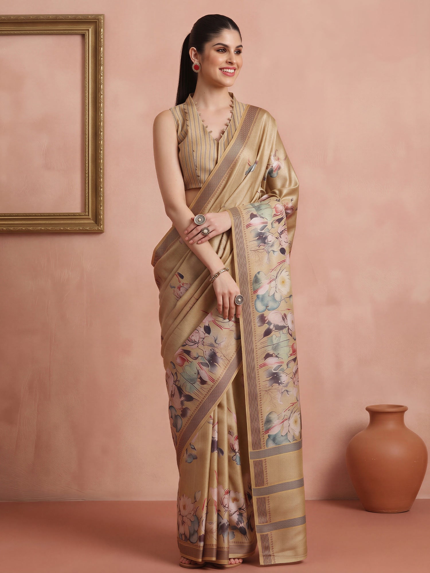Cream Cotton Blend saree – detail view 2