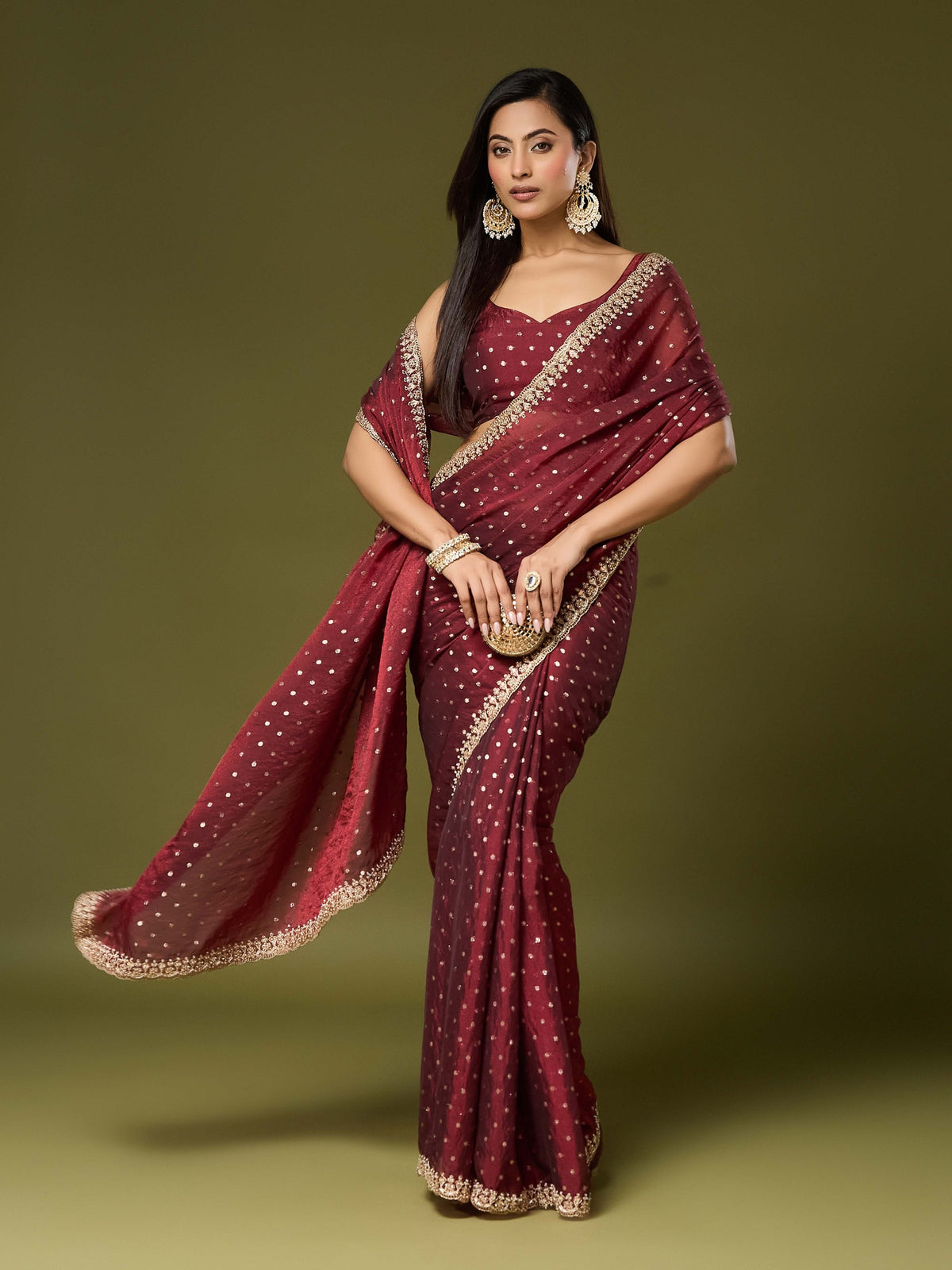 Maroon Georgette saree – detail view 5