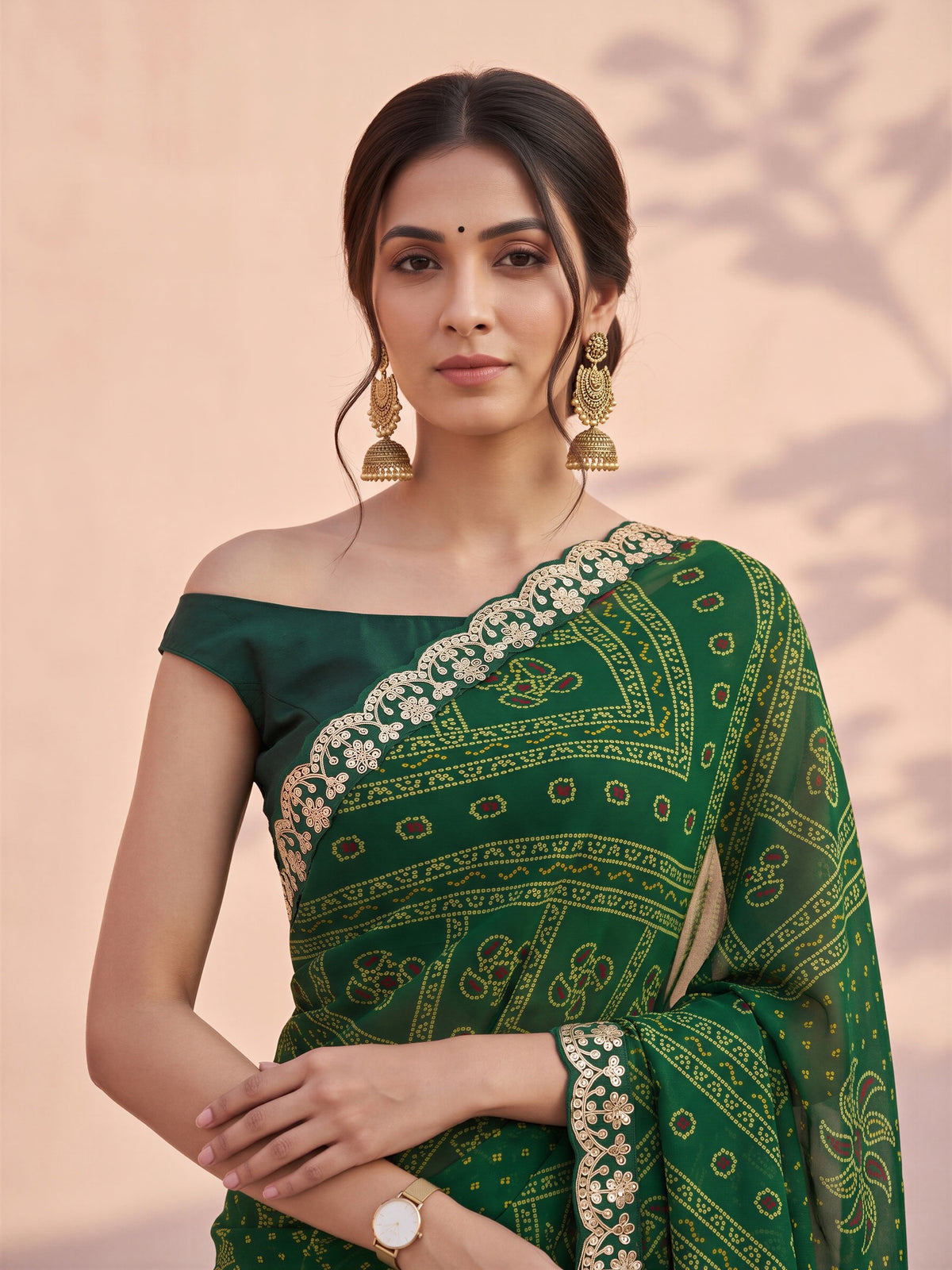 Green Georgette saree – detail view 4