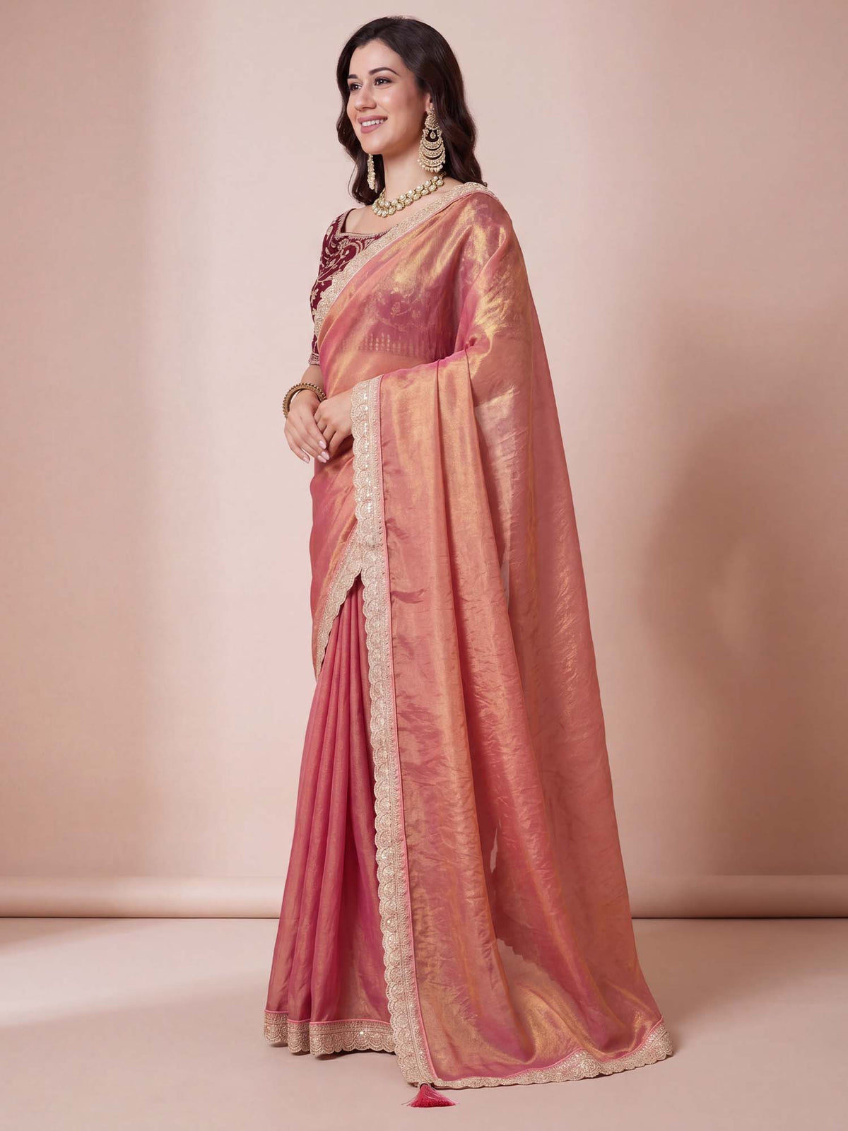 Rose Gold Organza saree – detail view 2