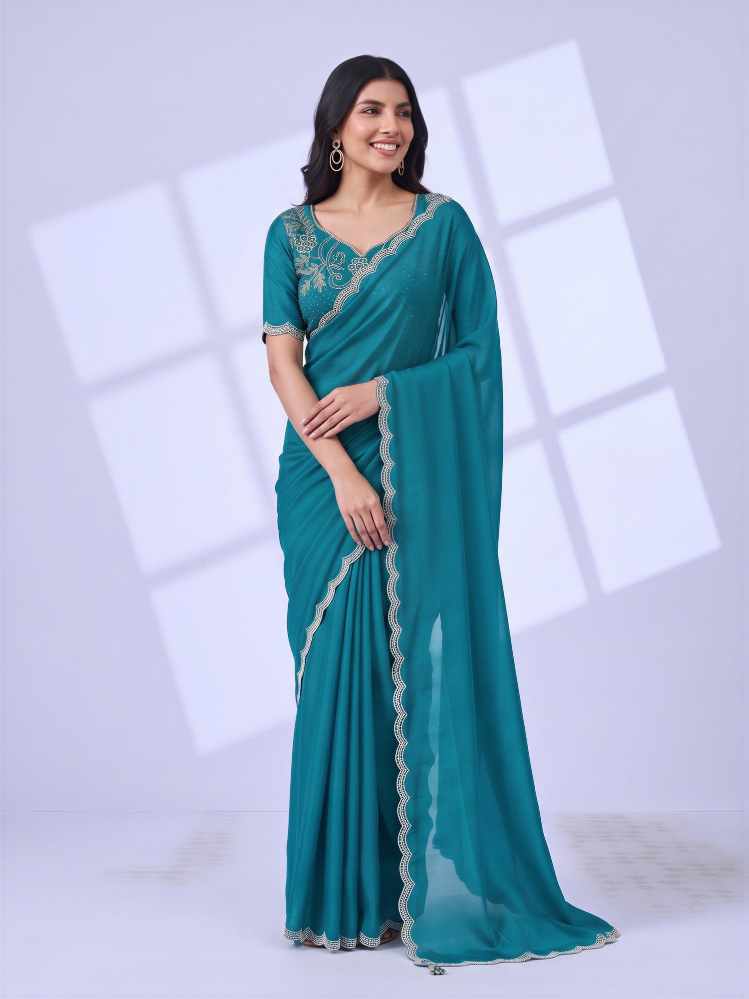 Light Blue Chiffon saree – detail view 3