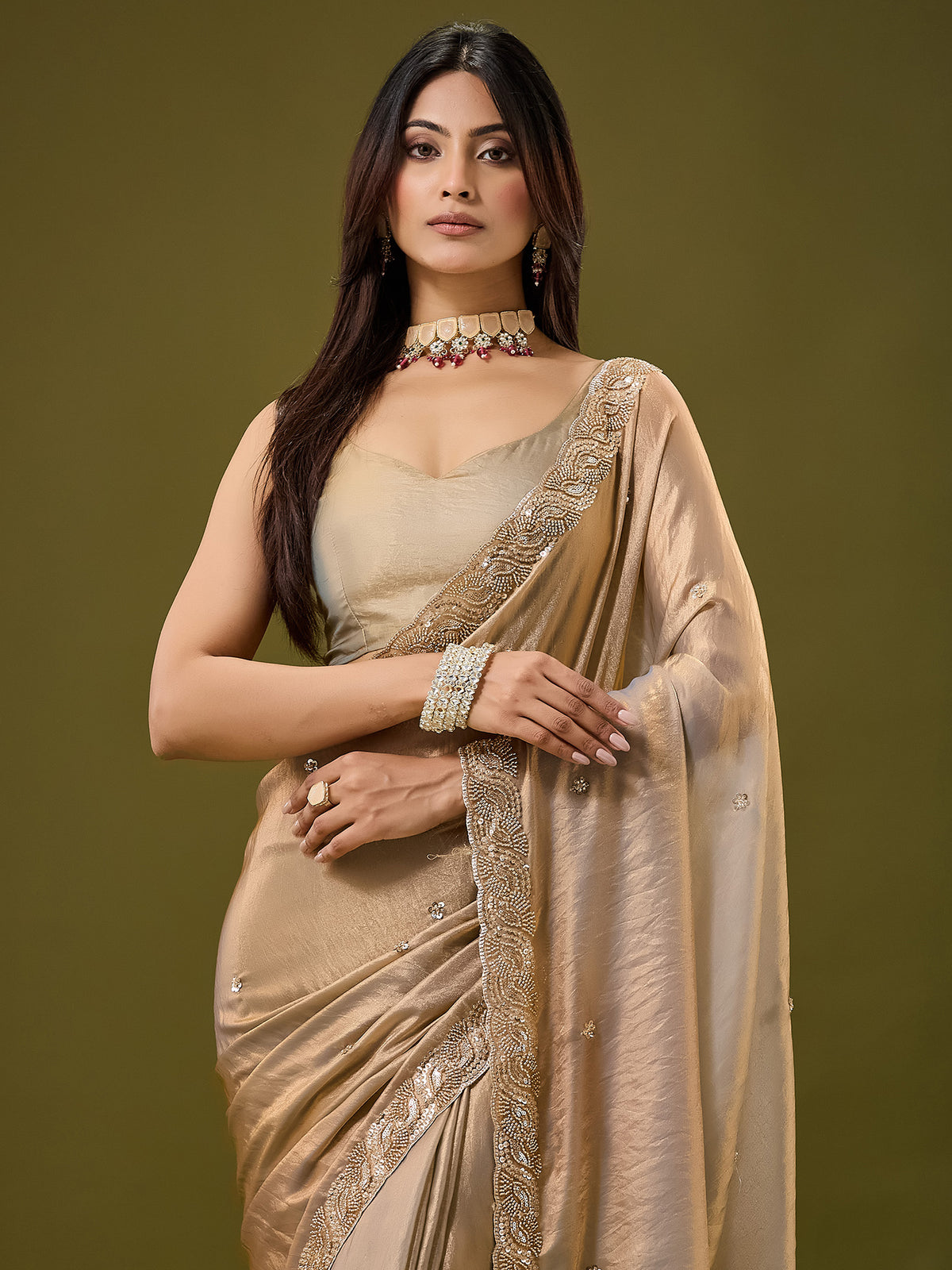 Metallic Satin saree – detail view 3