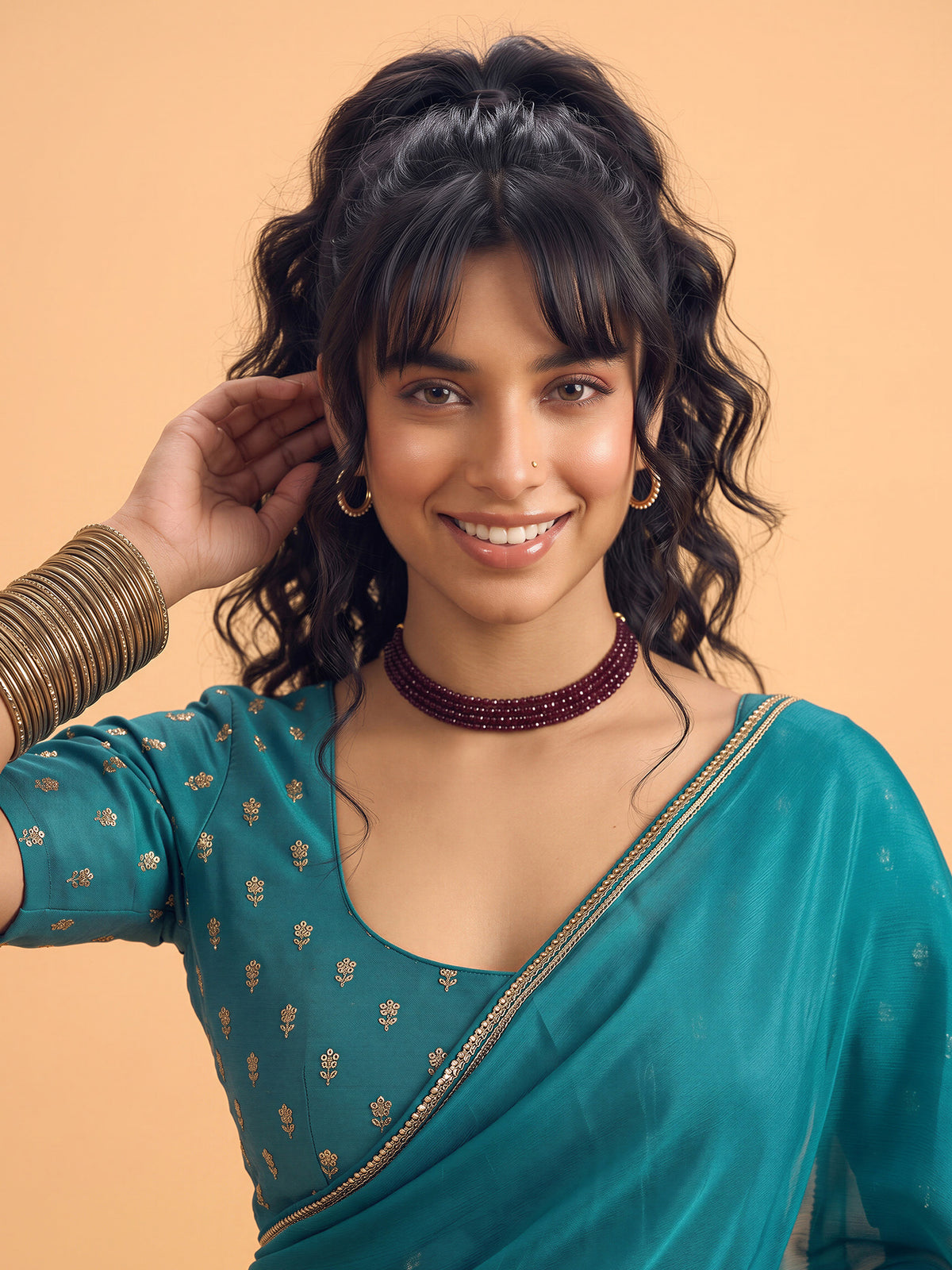 Teal Blue Silk saree – detail view 4