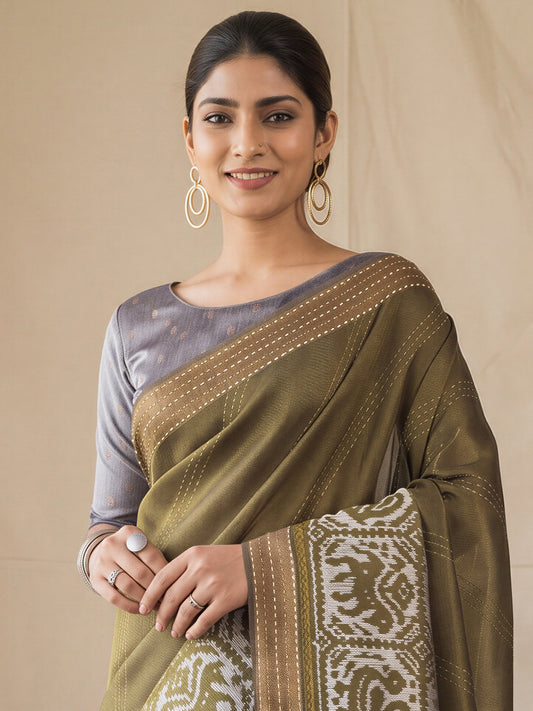 Olive Silk Cotton saree – detail view 2
