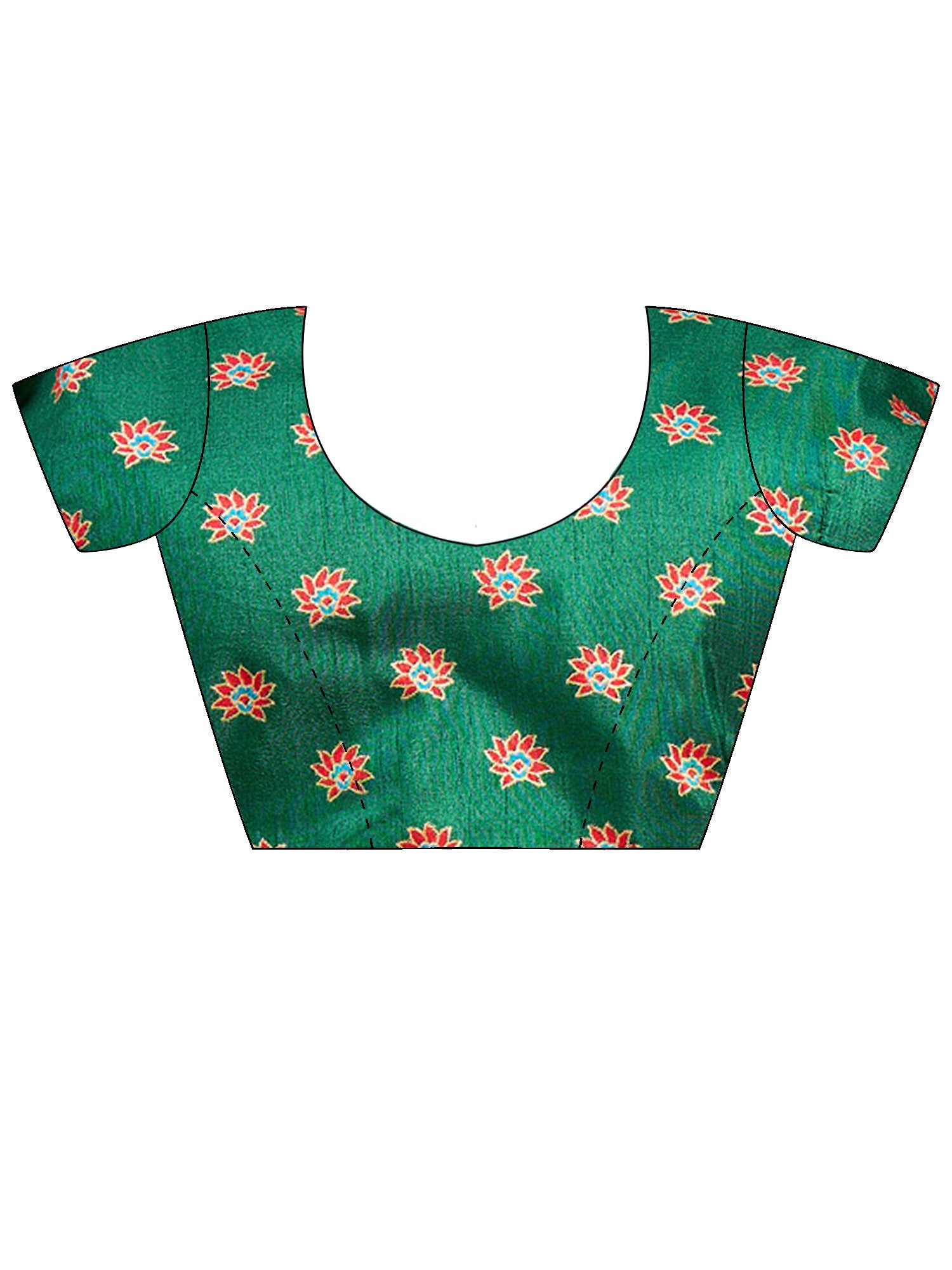 Unstitched green silk blend blouse piece with ethnic motif design
