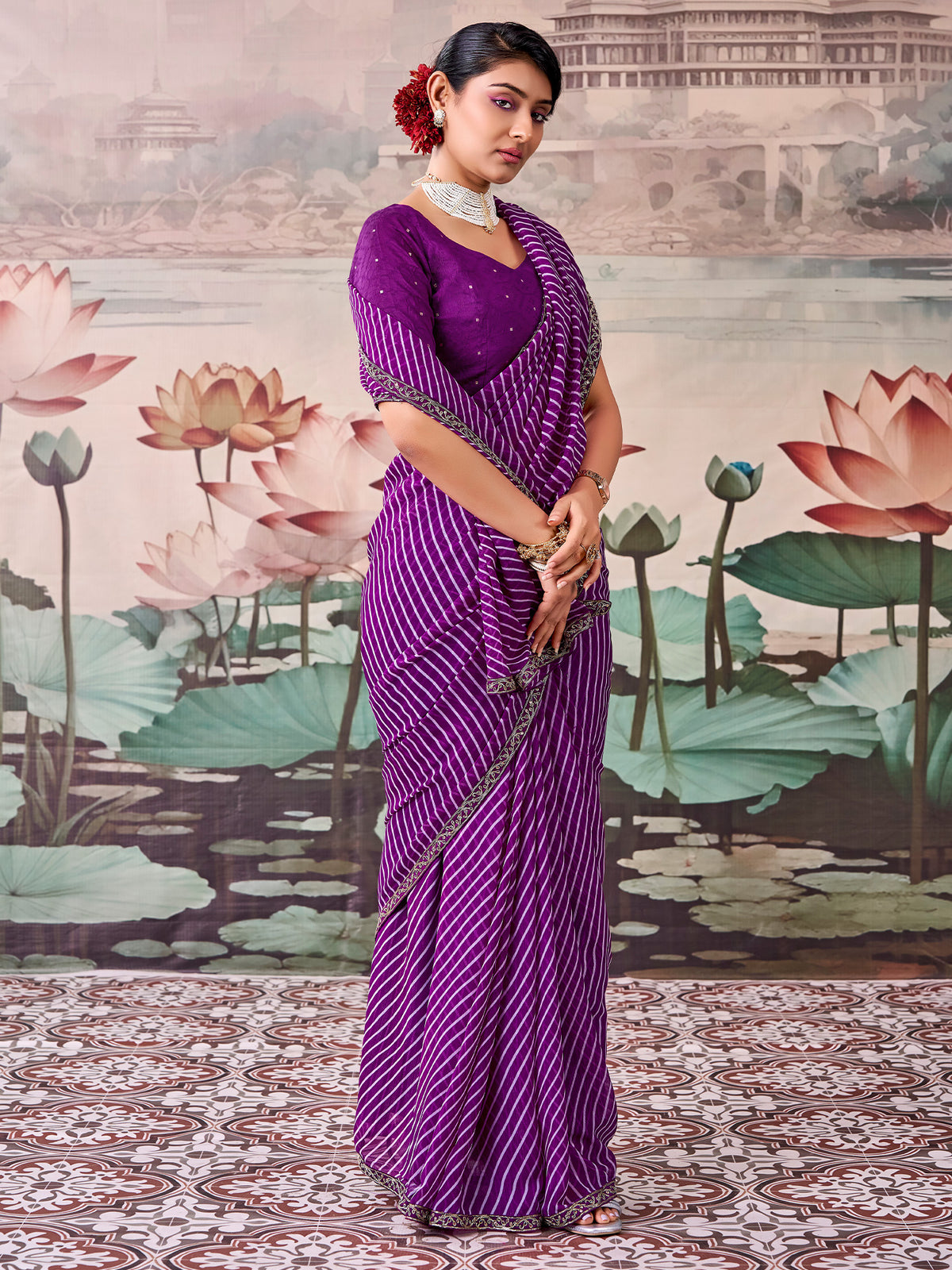 Purple Georgette saree – detail view 1