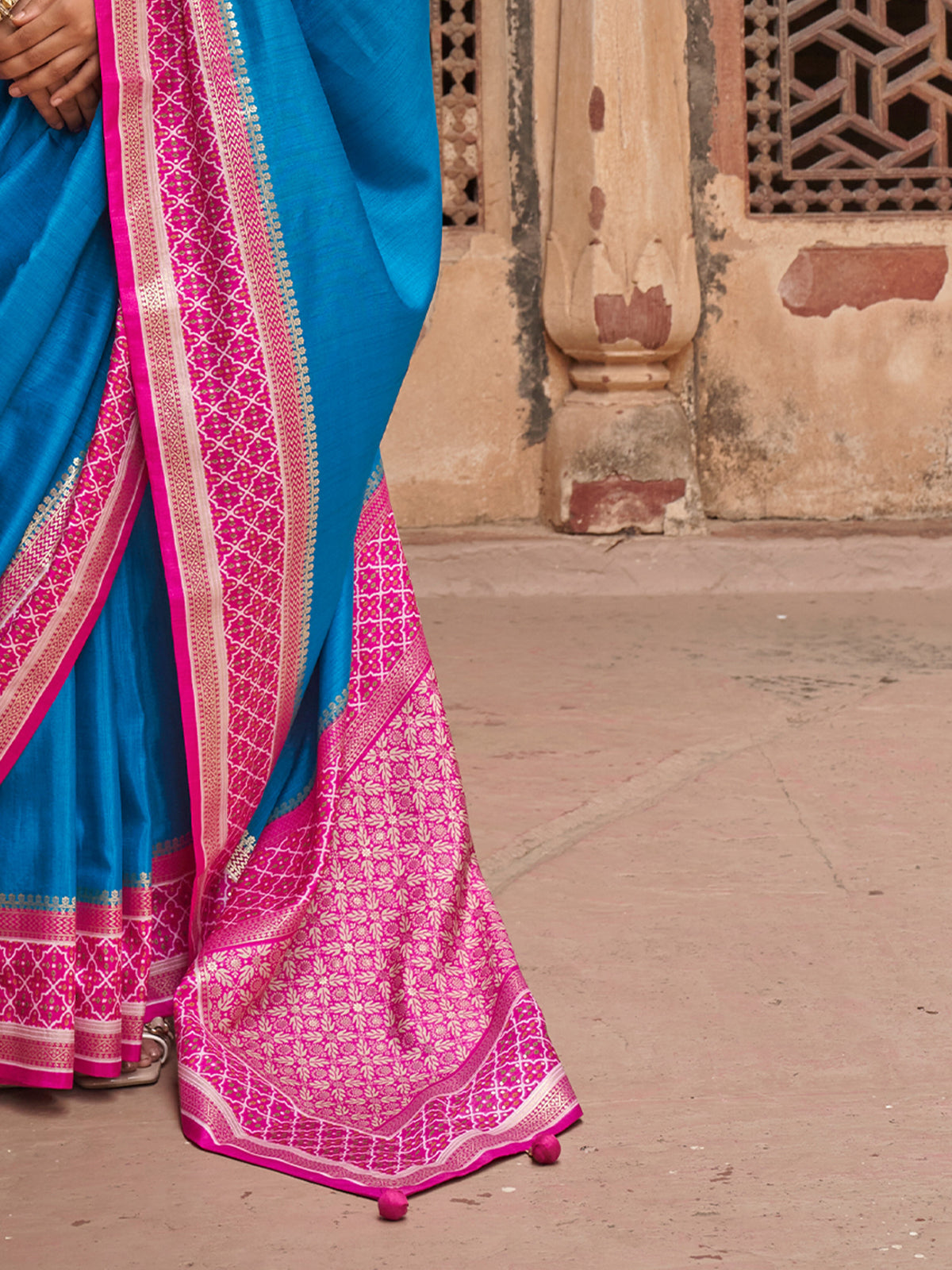 Turquoise Blue Silk Blend saree – detail view 4