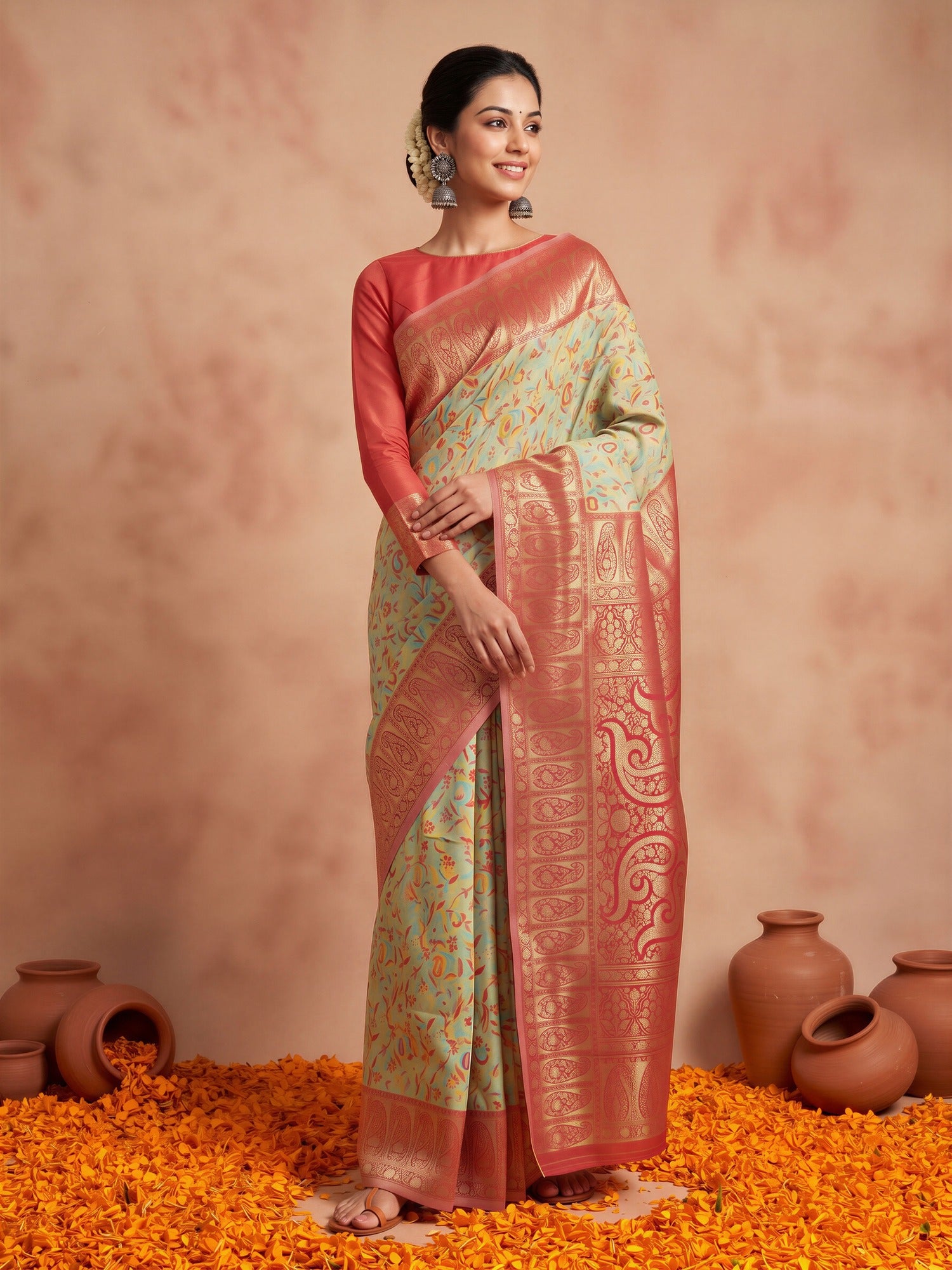 Sea Green Silk Blend saree – detail view 3