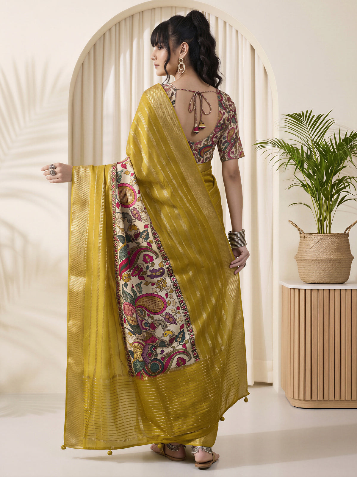 Mustard Viscose Silk saree – detail view 1