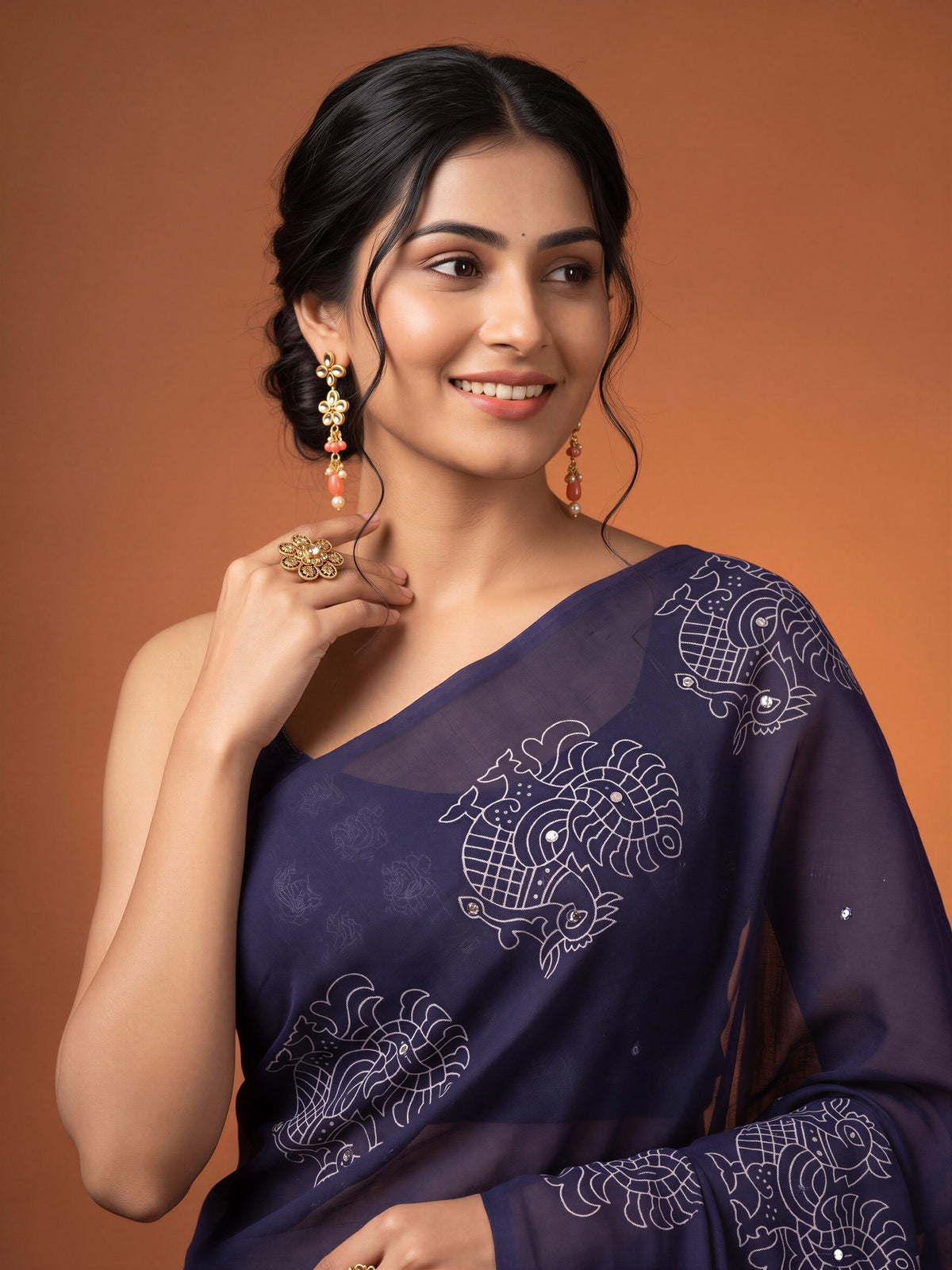 Purple Linen Blend saree – detail view 4
