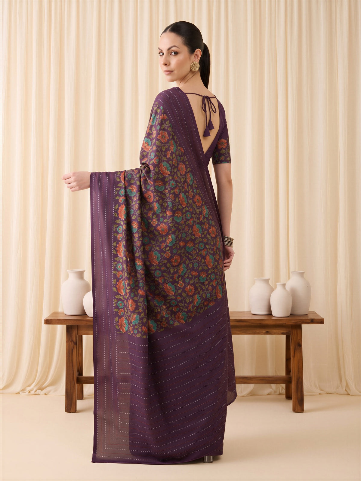 Purple Silk Blend saree – detail view 1