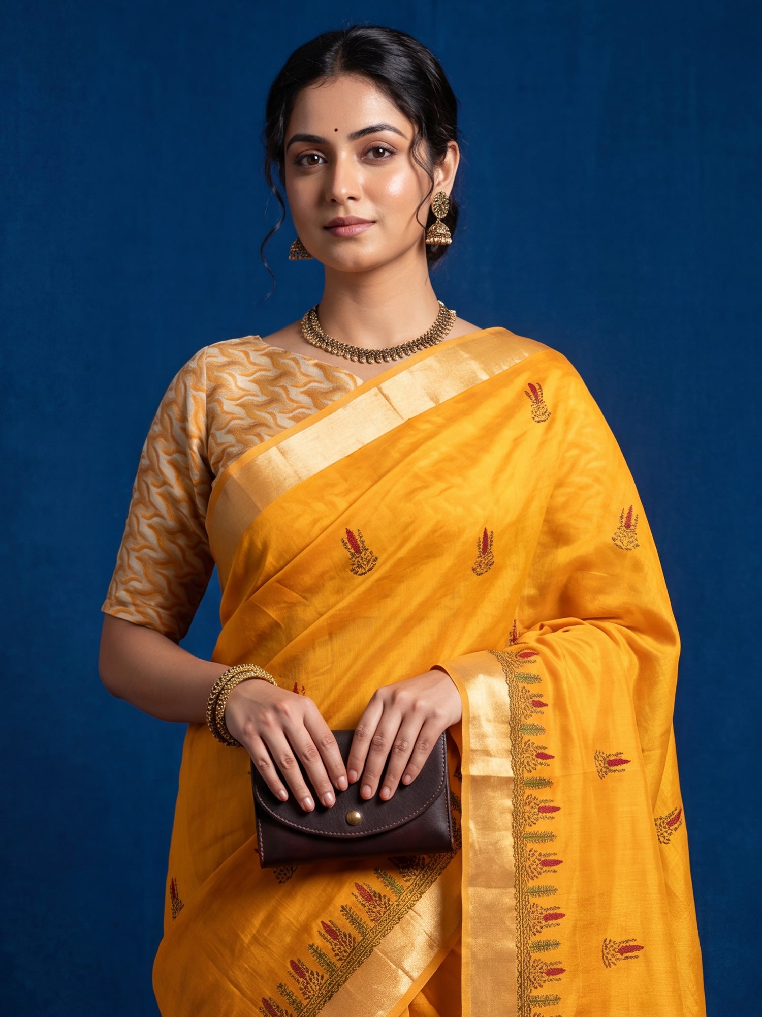 Mustard Cotton Linen saree – detail view 4