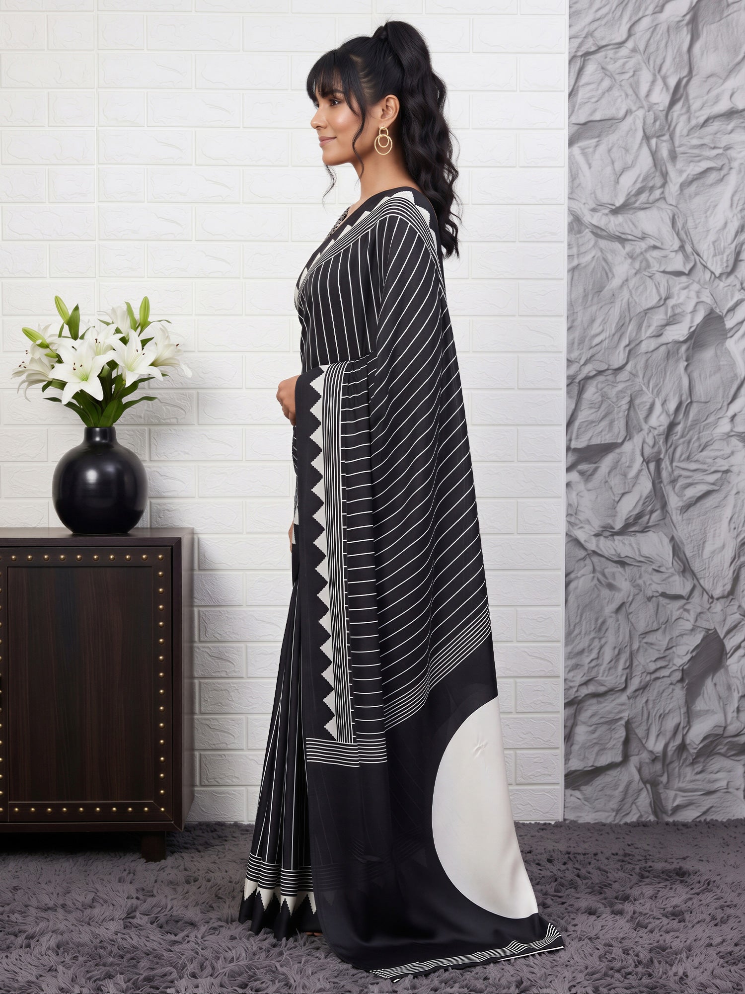 Black Satin saree – detail view 2