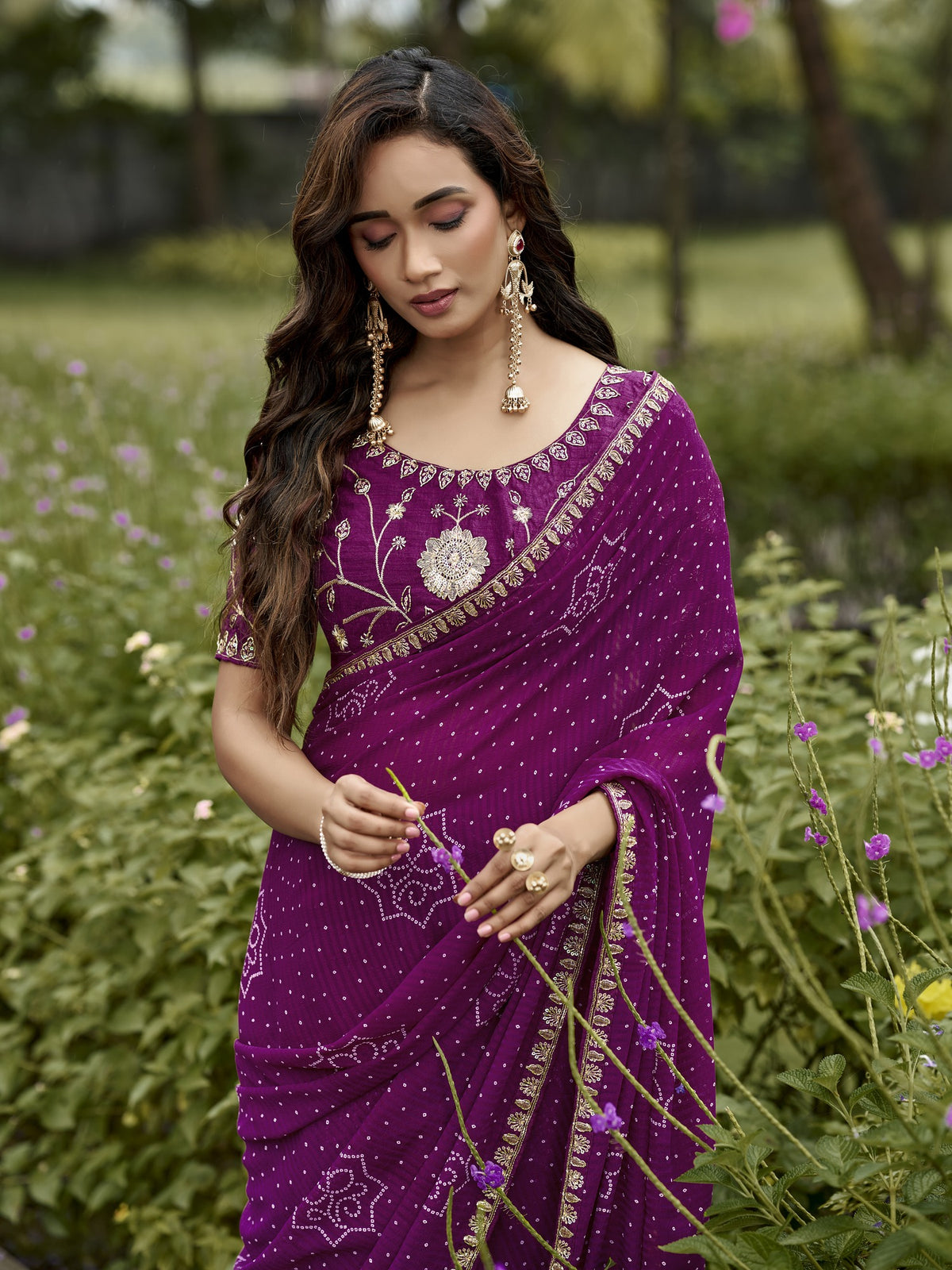 Purple georgette saree view 4