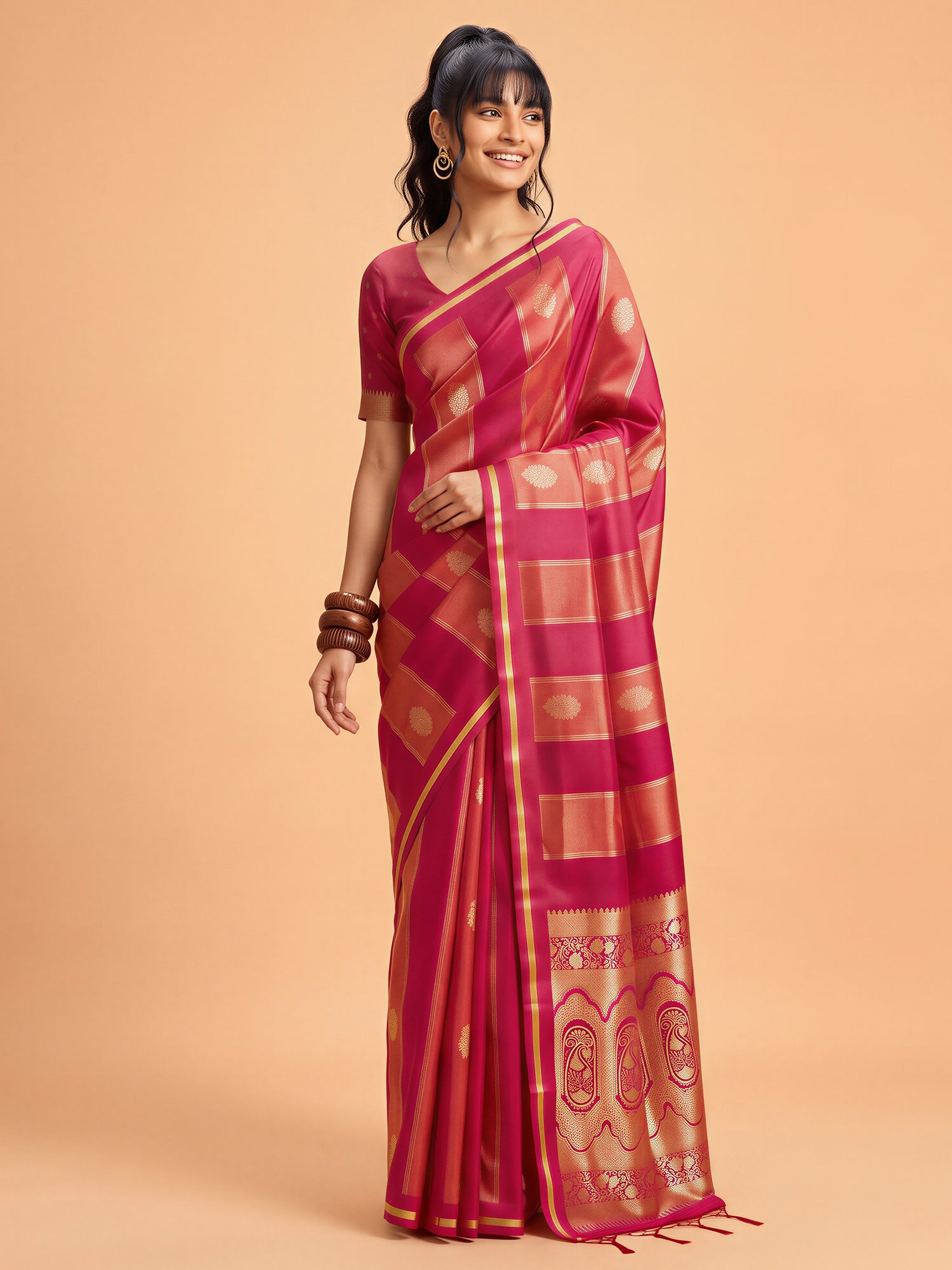 Red Satin saree – detail view 3