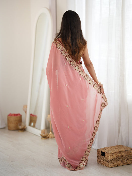Peach Georgette saree – detail view 1