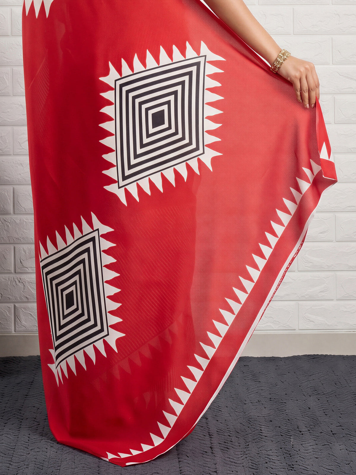 Red Satin Silk saree – detail view 5