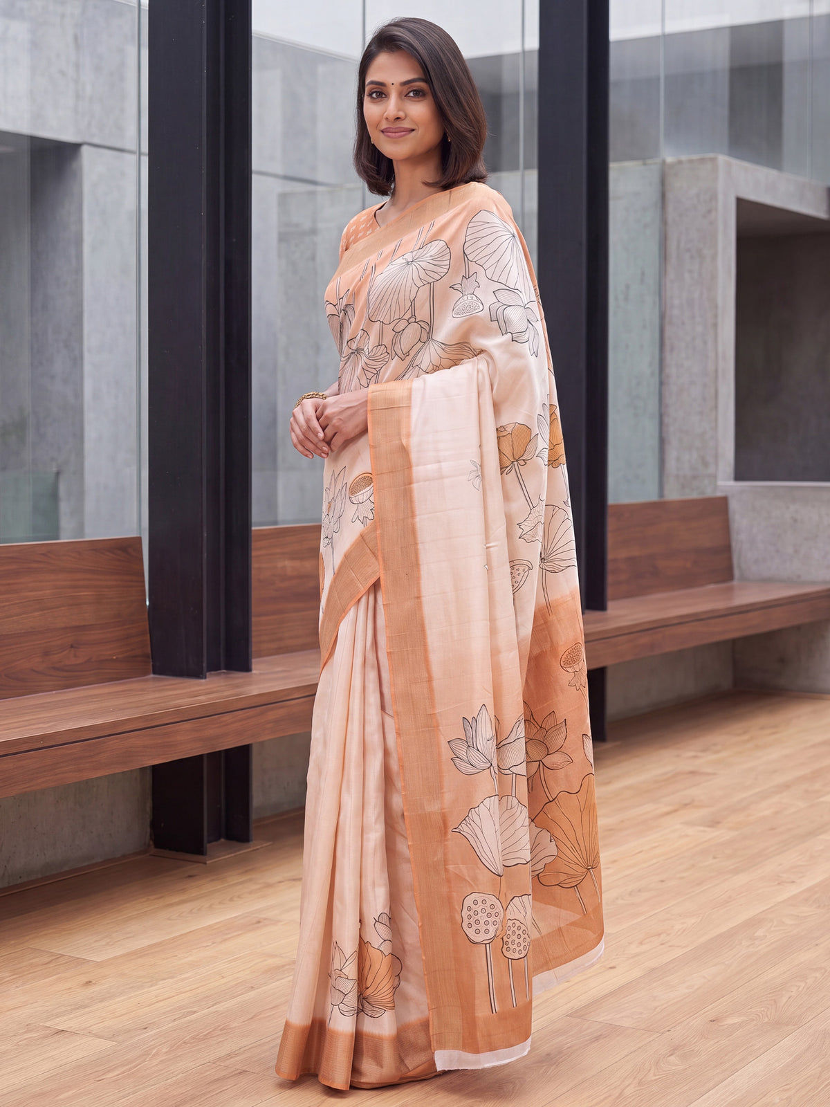 White Satin Silk saree – detail view 2