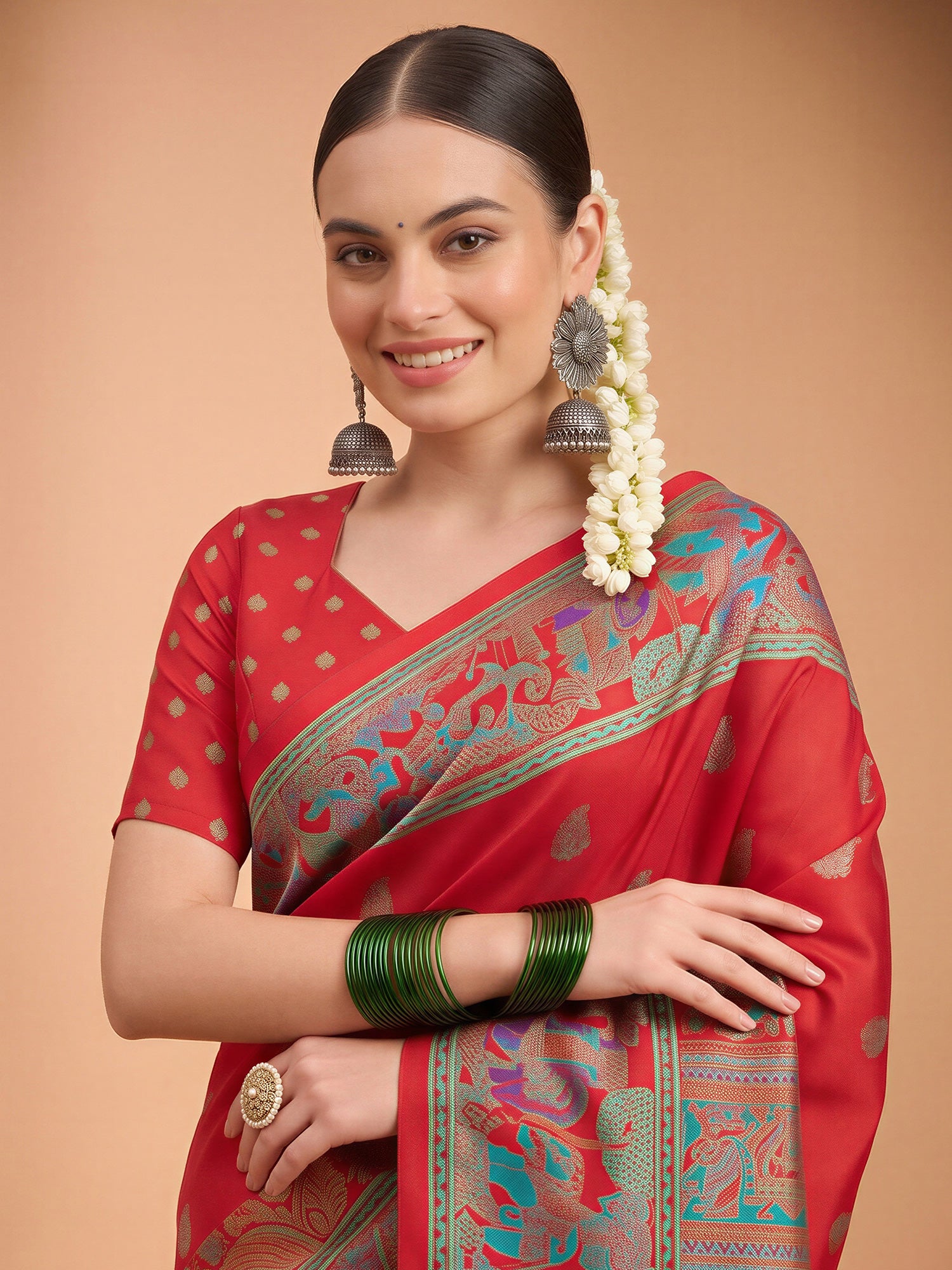 Red Silk Blend saree – detail view 4