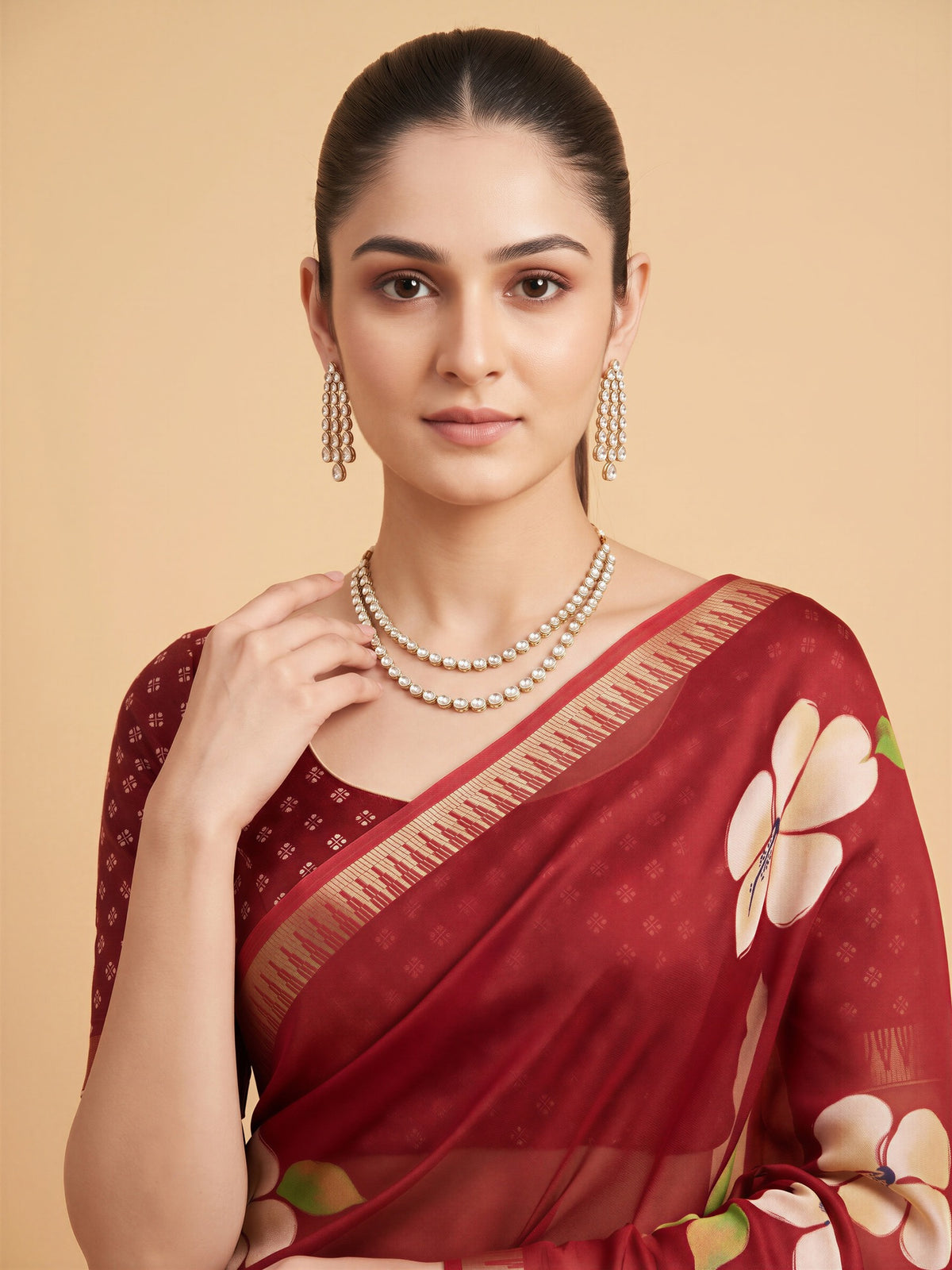 Maroon Georgette saree – detail view 4