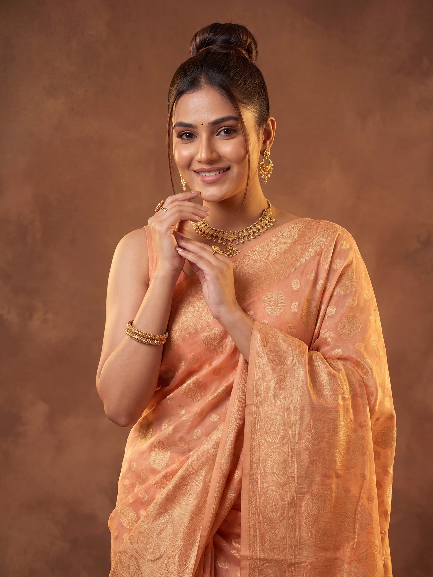 Orange Silk Blend saree – detail view 4