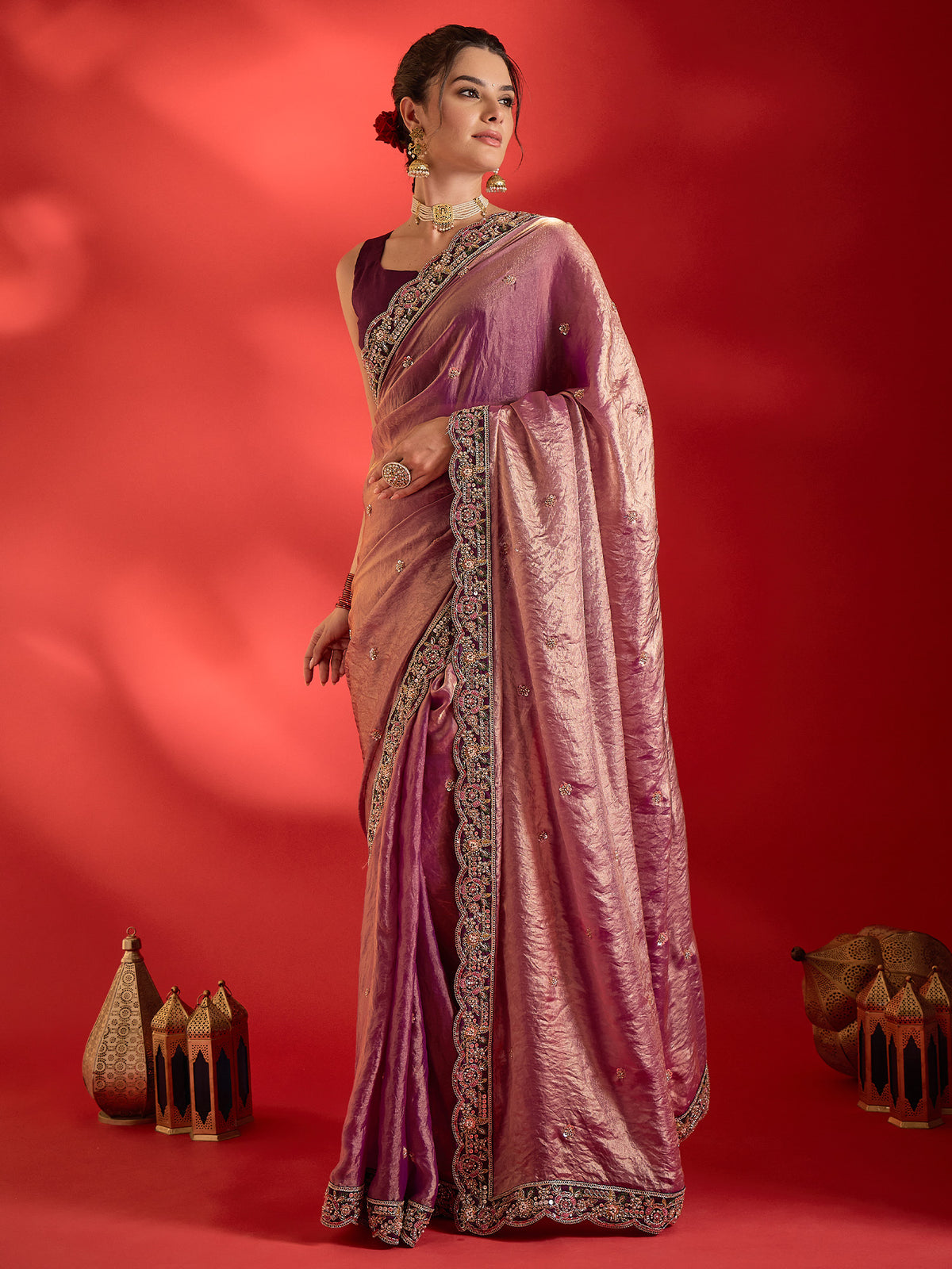 Purple Satin saree – detail view 2